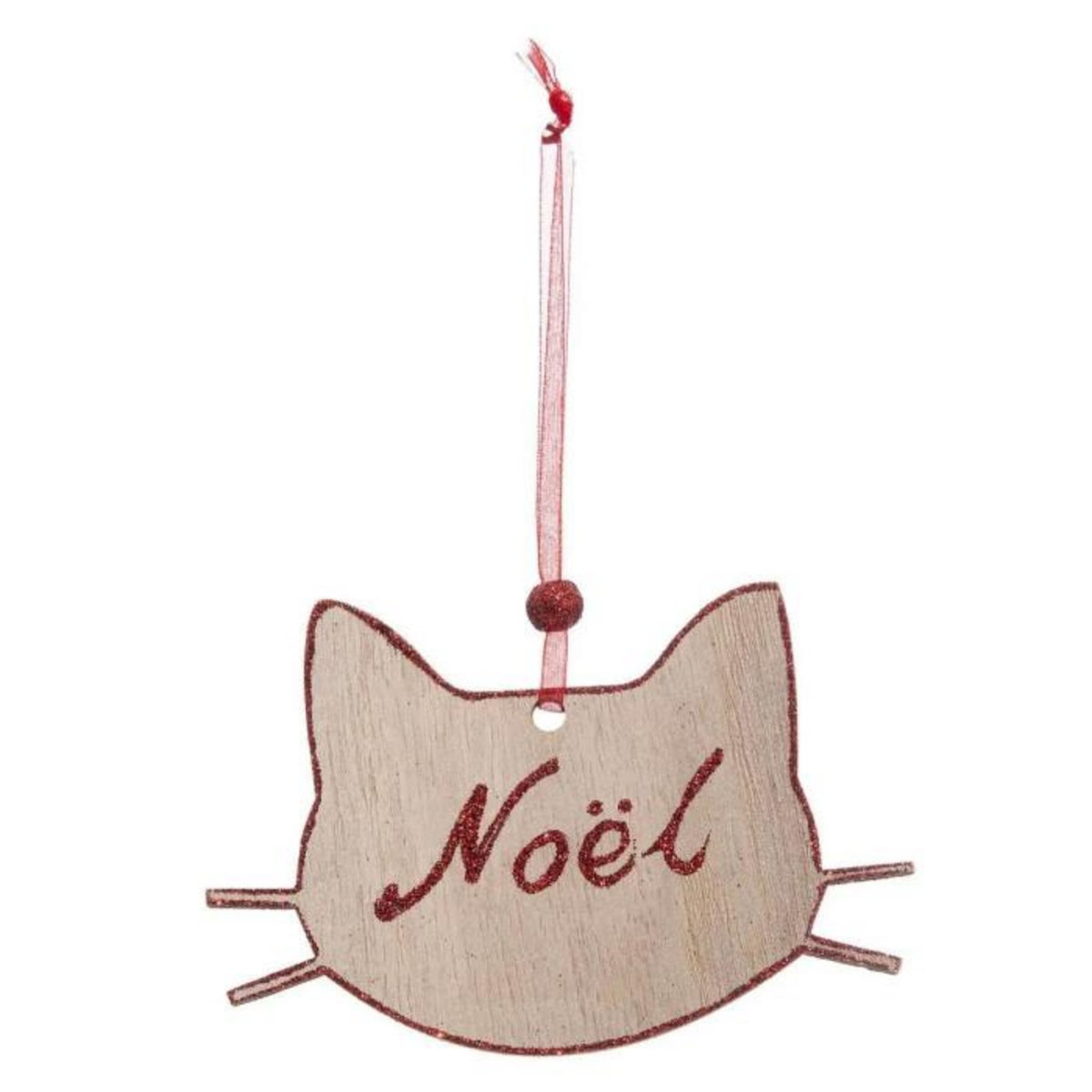 ATMOSPHERA Lot de 4 Sujets de Noël  Chat  12cm Beige & Rouge