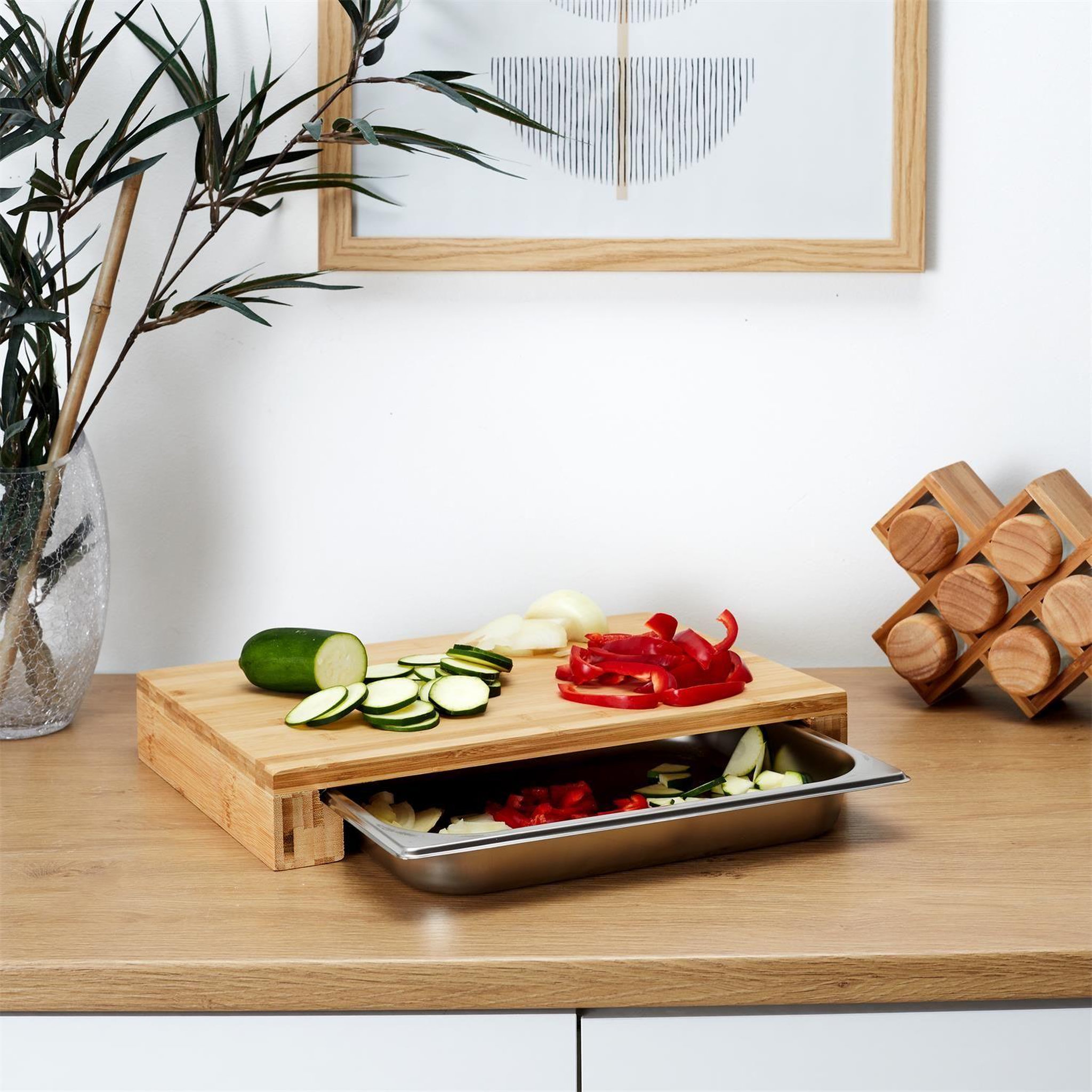 Voir la diapositive 2 : The Home Deco Factory Planche à découper avec tiroir intégré - Marron