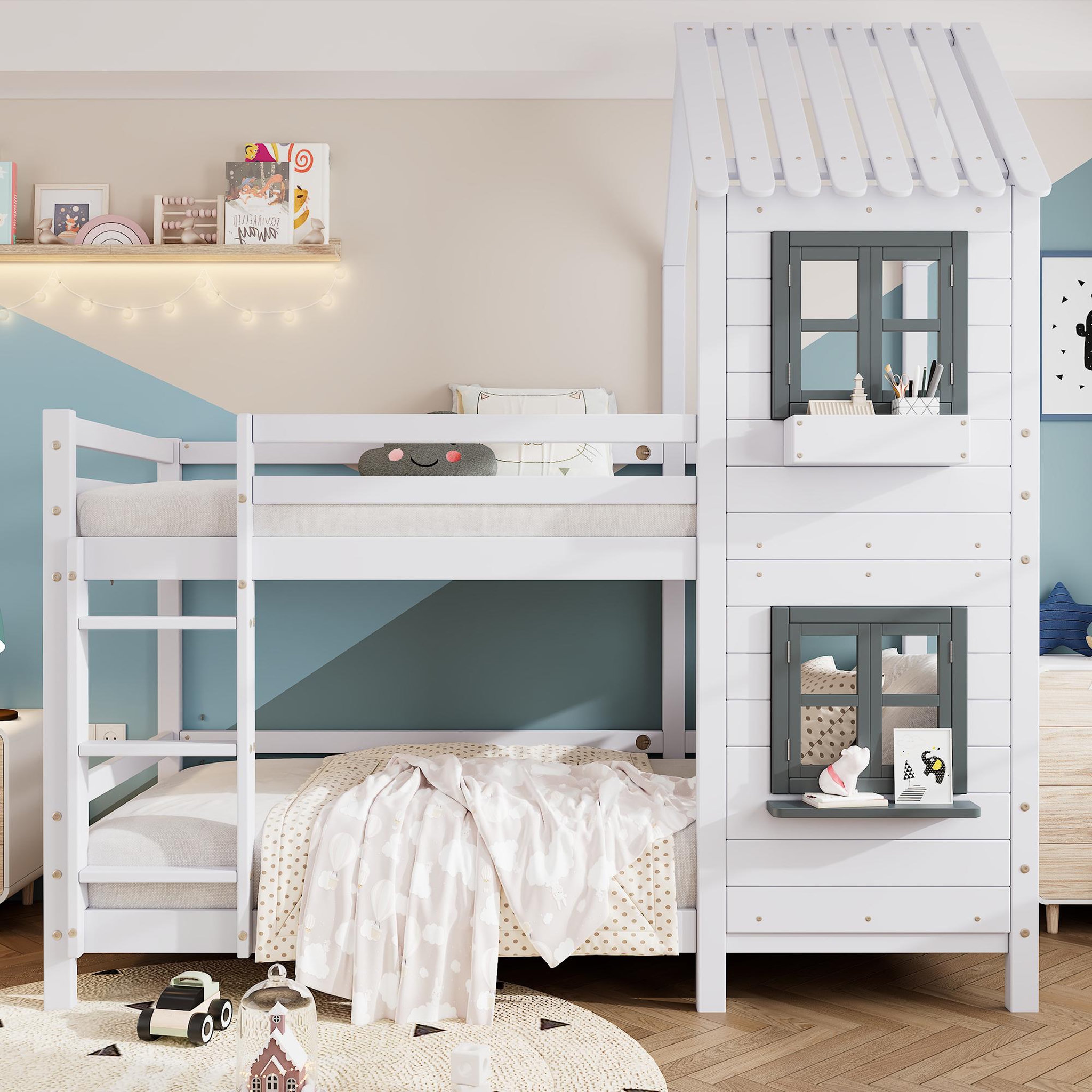 Voir la diapositive 2 : MERAX Lit superposé 90x200cm bois et mdf coloris blanc