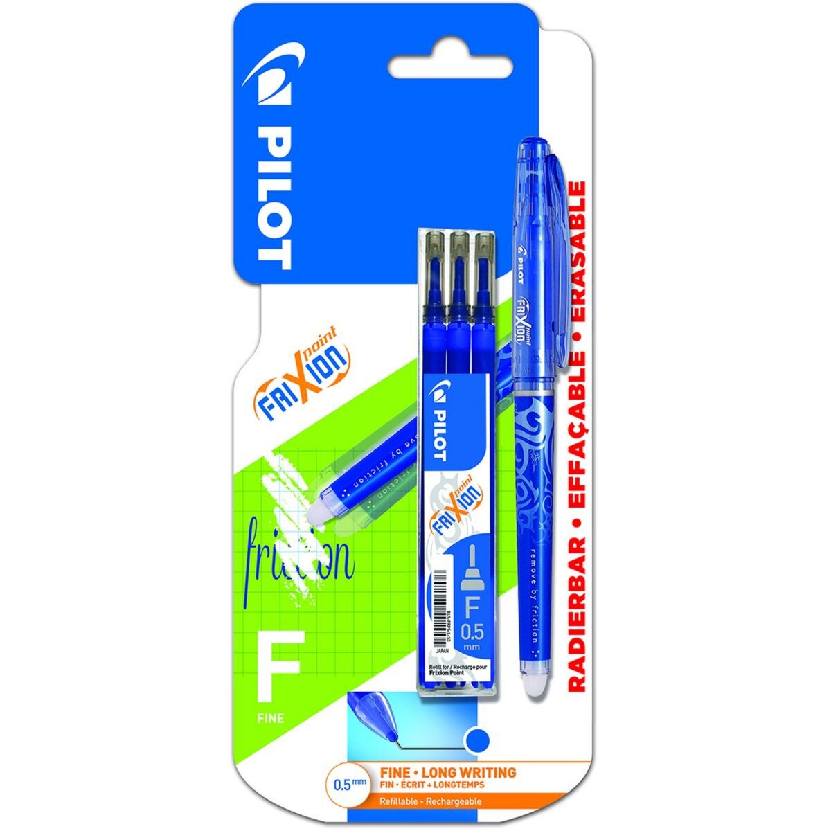 PILOT Lot 1 stylo roller effaçable pointe fine bleu FriXion Point + 3 recharges effaçables bleu FriXion Point