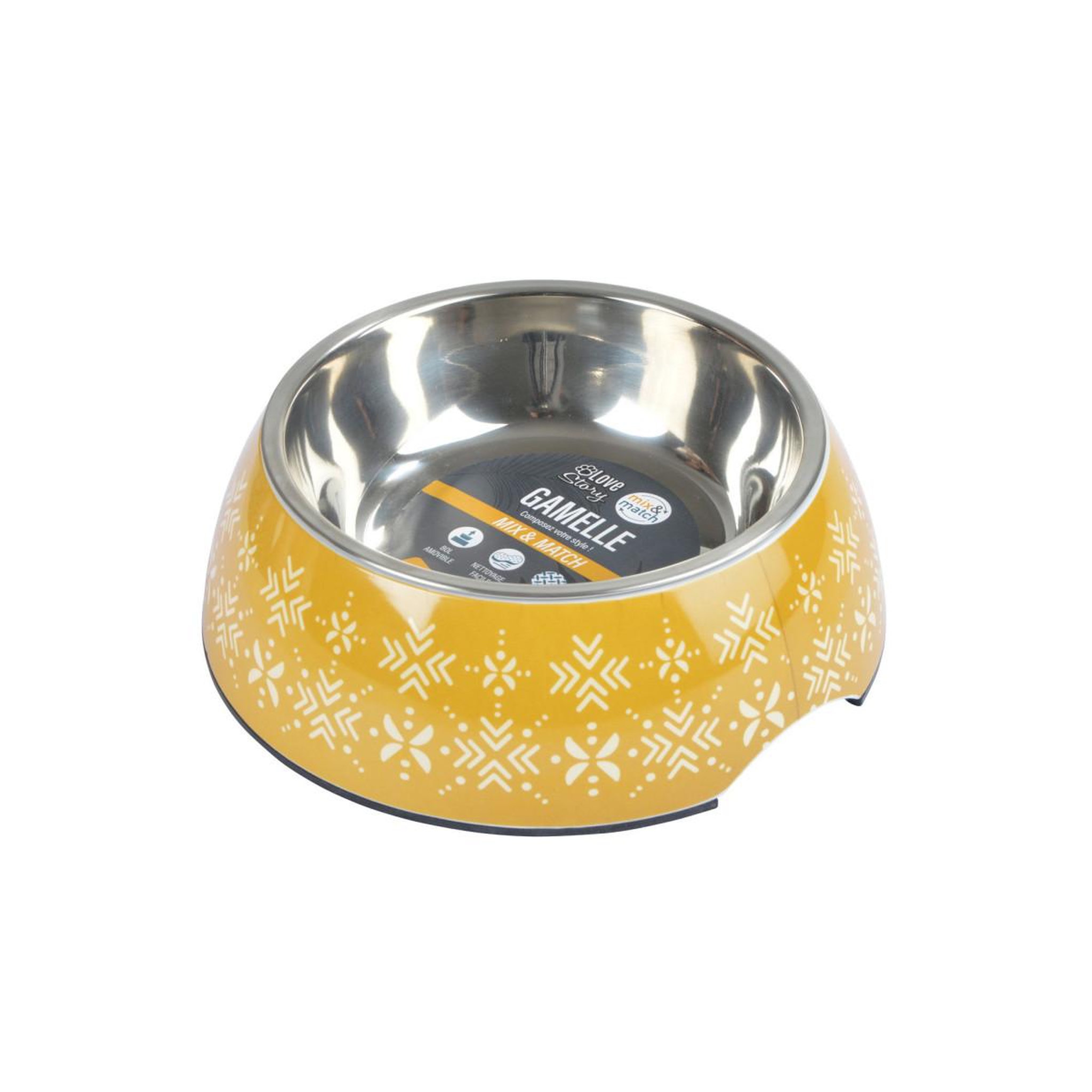 Voir la diapositive 2 : LOVE STORY Gamelle pour chien & chat  ethnic  17cm moutarde