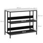 Voir la diapositive 3 : HOMCOM Îlot central de cuisine - 2 étagères, plateau - dim. 100L x 50l x 90H cm -  châssis acier panneaux noirs plateau aspect marbre blanc