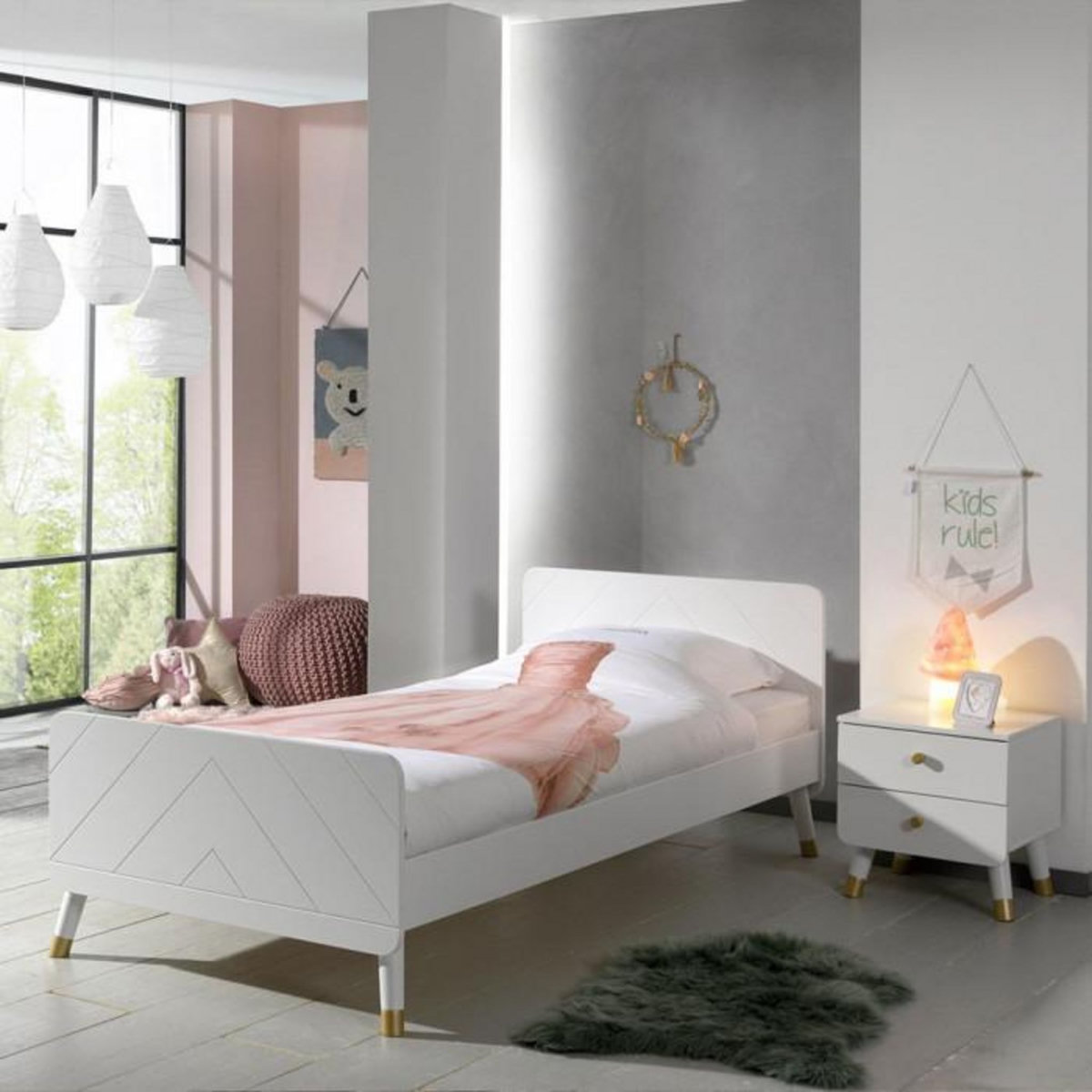 Paris Prix Pack - Lit Enfant & Chevet  Billy  90x200cm Blanc