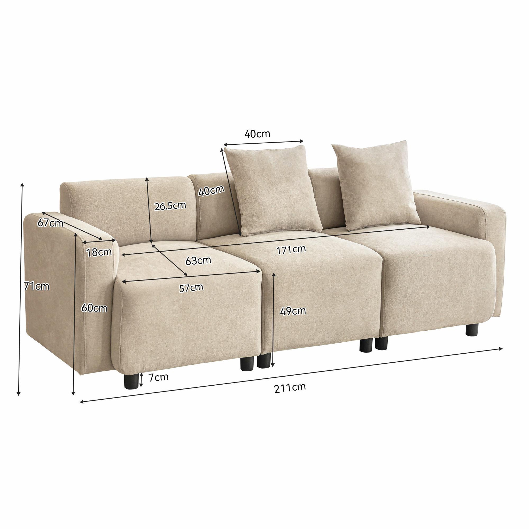 Voir la diapositive 3 : MERAX Canapé droit fixe 3 places tissu beige