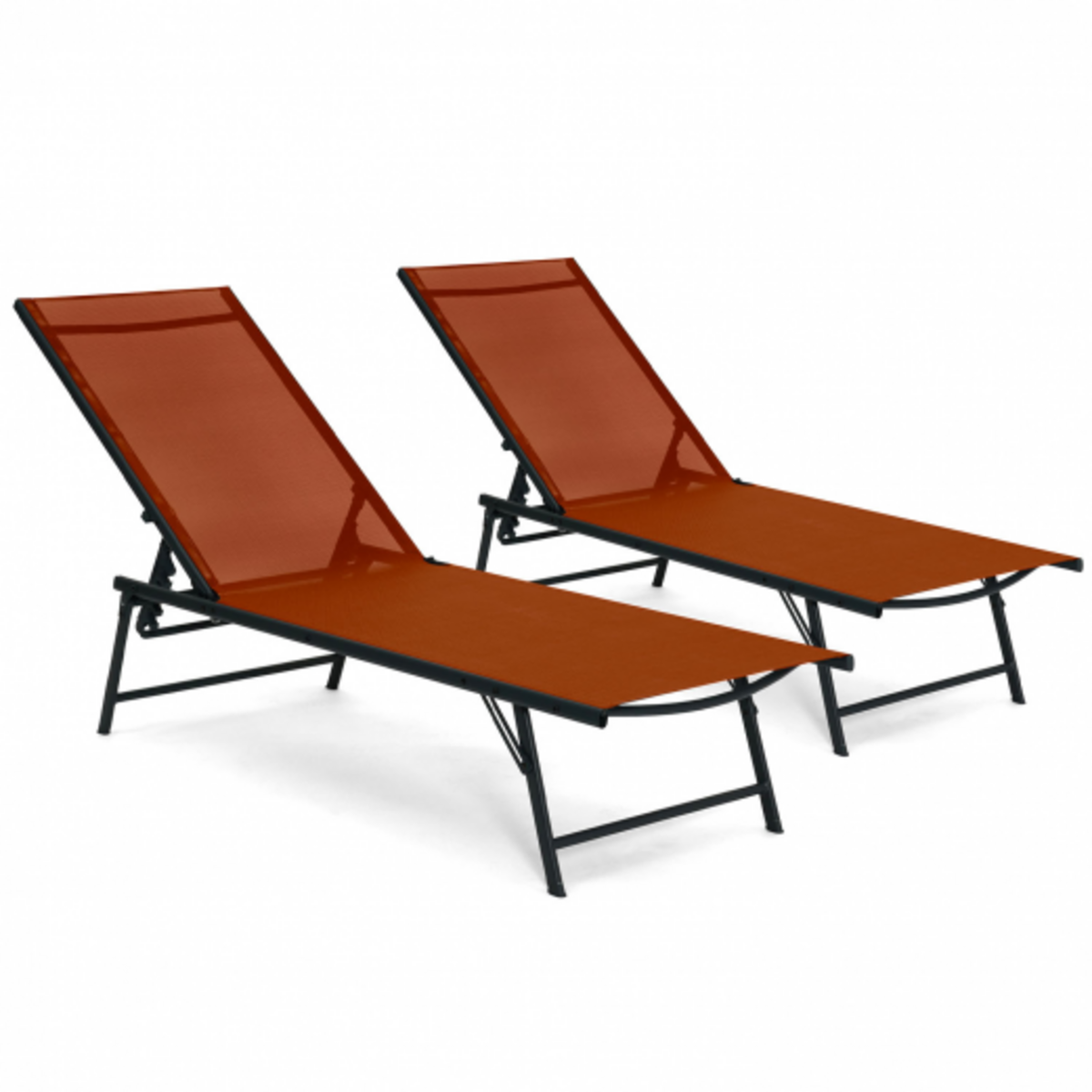 ID MARKET Lot de 2 transats de jardin inclinables KAILUA en acier gris anthracite et toile terracotta