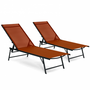 Voir la diapositive 1 : ID MARKET Lot de 2 transats de jardin inclinables KAILUA en acier gris anthracite et toile terracotta