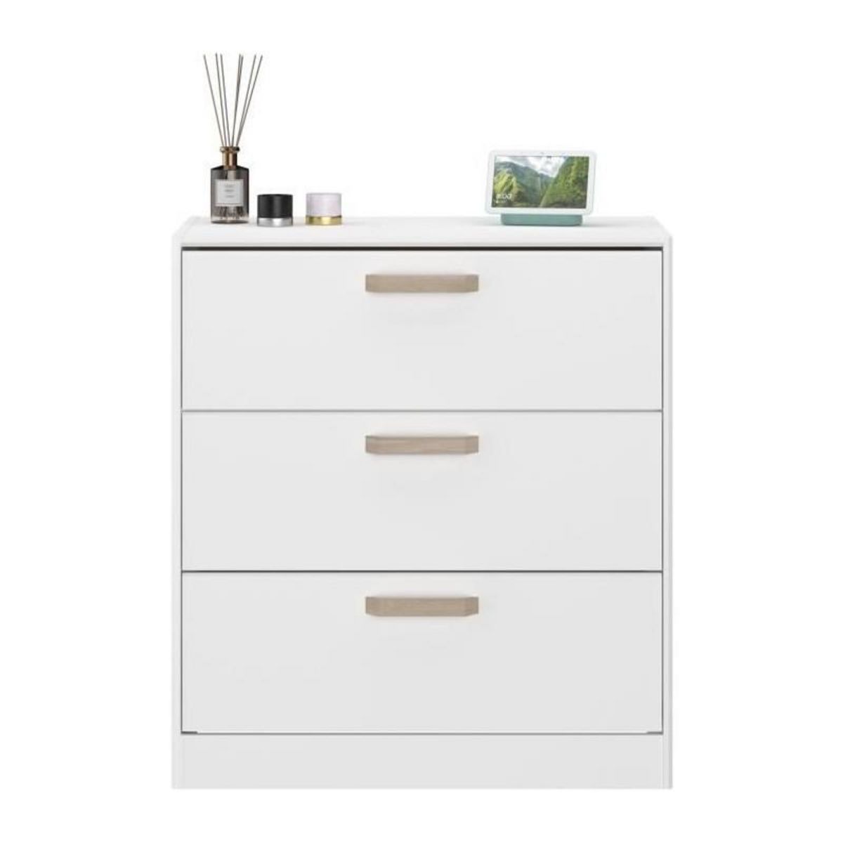 PARISOT Chambre complete adulte DREAM : Lit 140x190/200 cm + 2 chevets + Commode - Décor blanc et chene - PARISOT