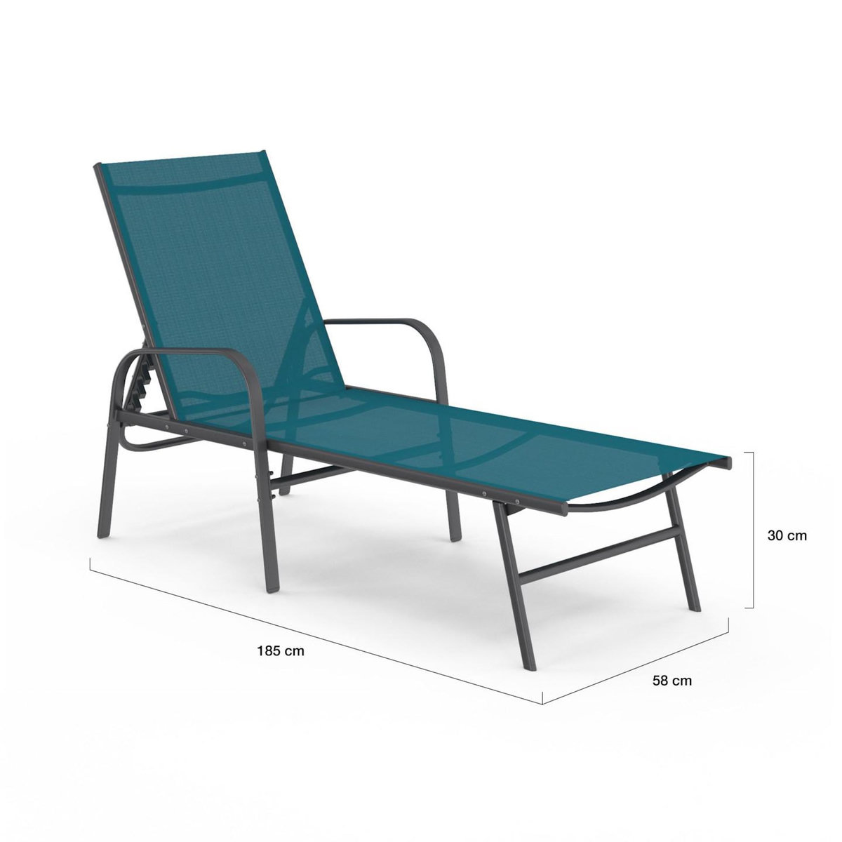 ID MARKET Lot de 2 transats de jardin inclinables FIDJI en acier gris anthracite et toile bleu canard