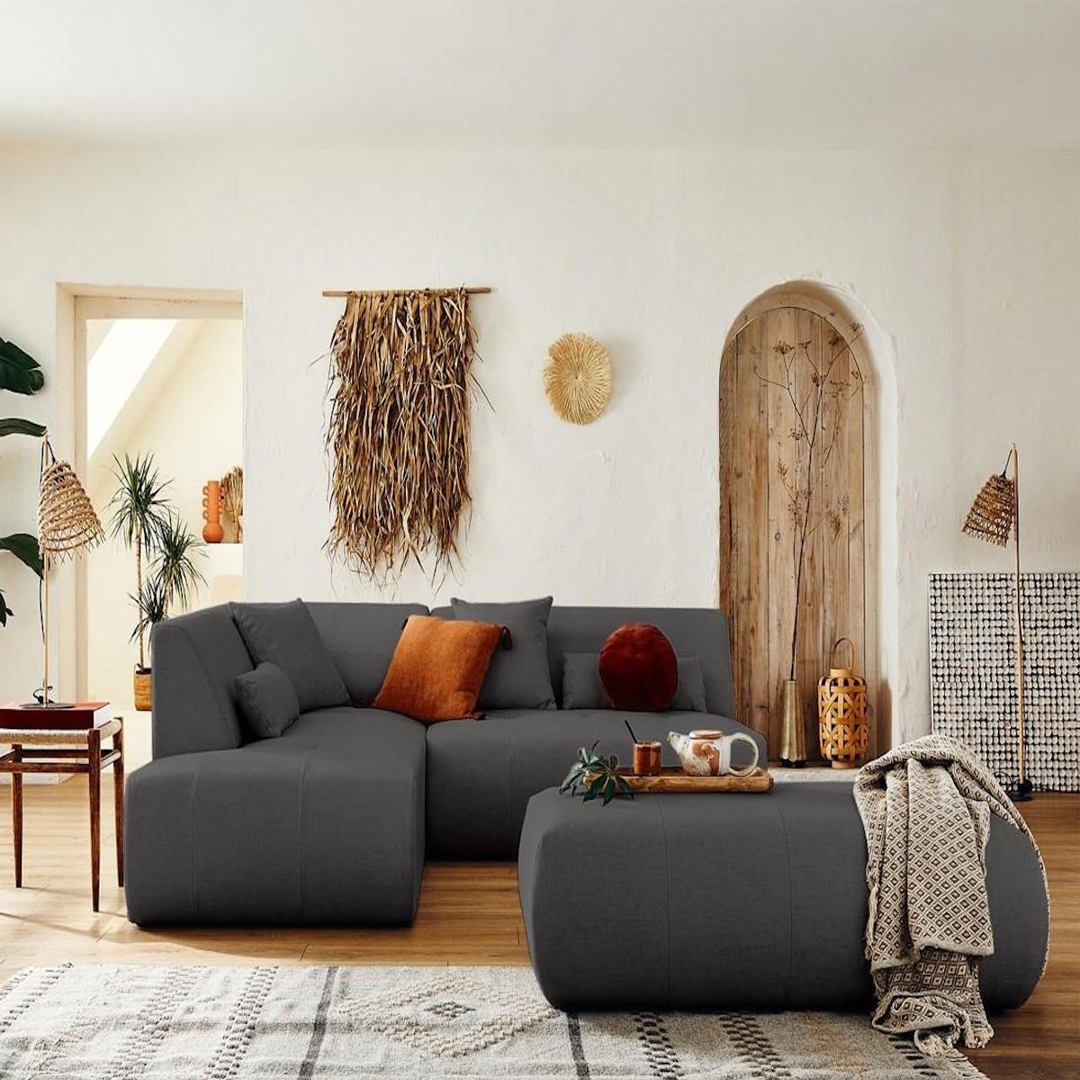 LISA DESIGN Onyx - canapé modulable d'angle gauche 5 places - en tissu