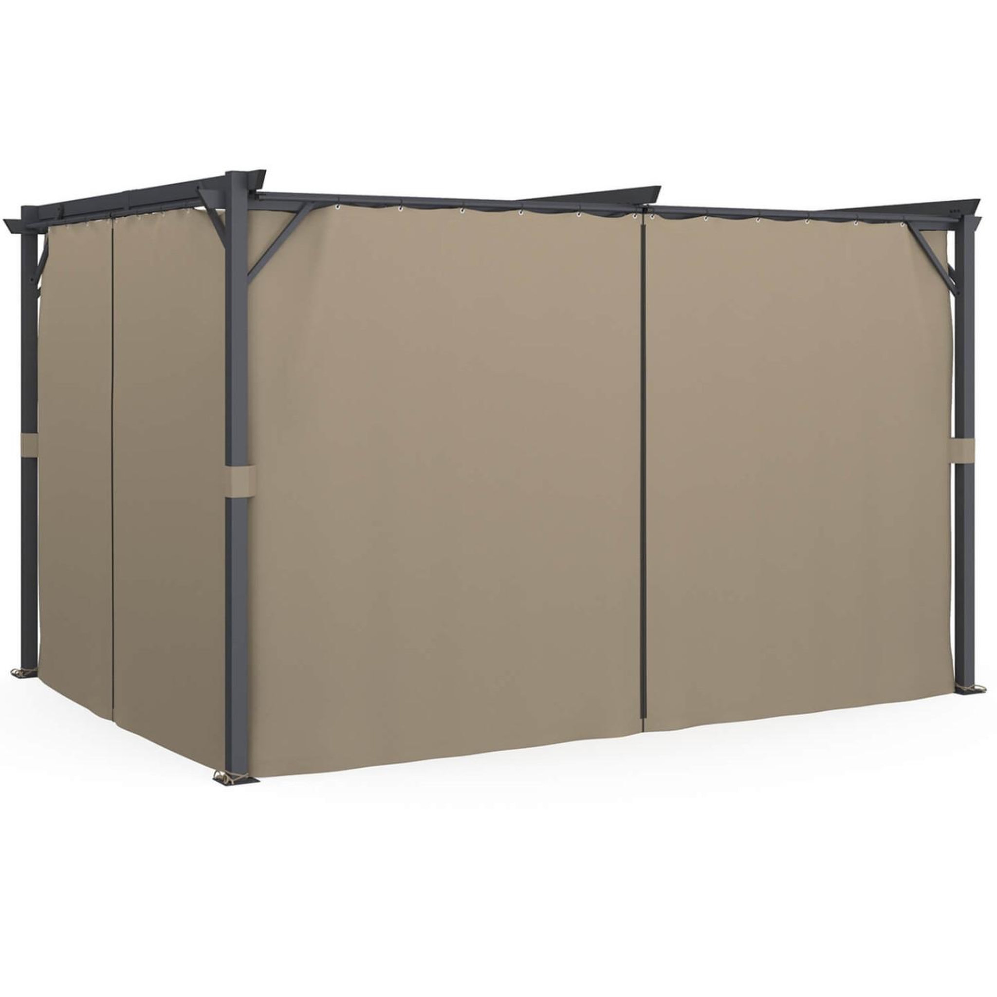 Voir la diapositive 6 : ID MARKET Pergola édition intégrale moustiquaire toit rétractable 3x4 m et 4 rideaux taupe