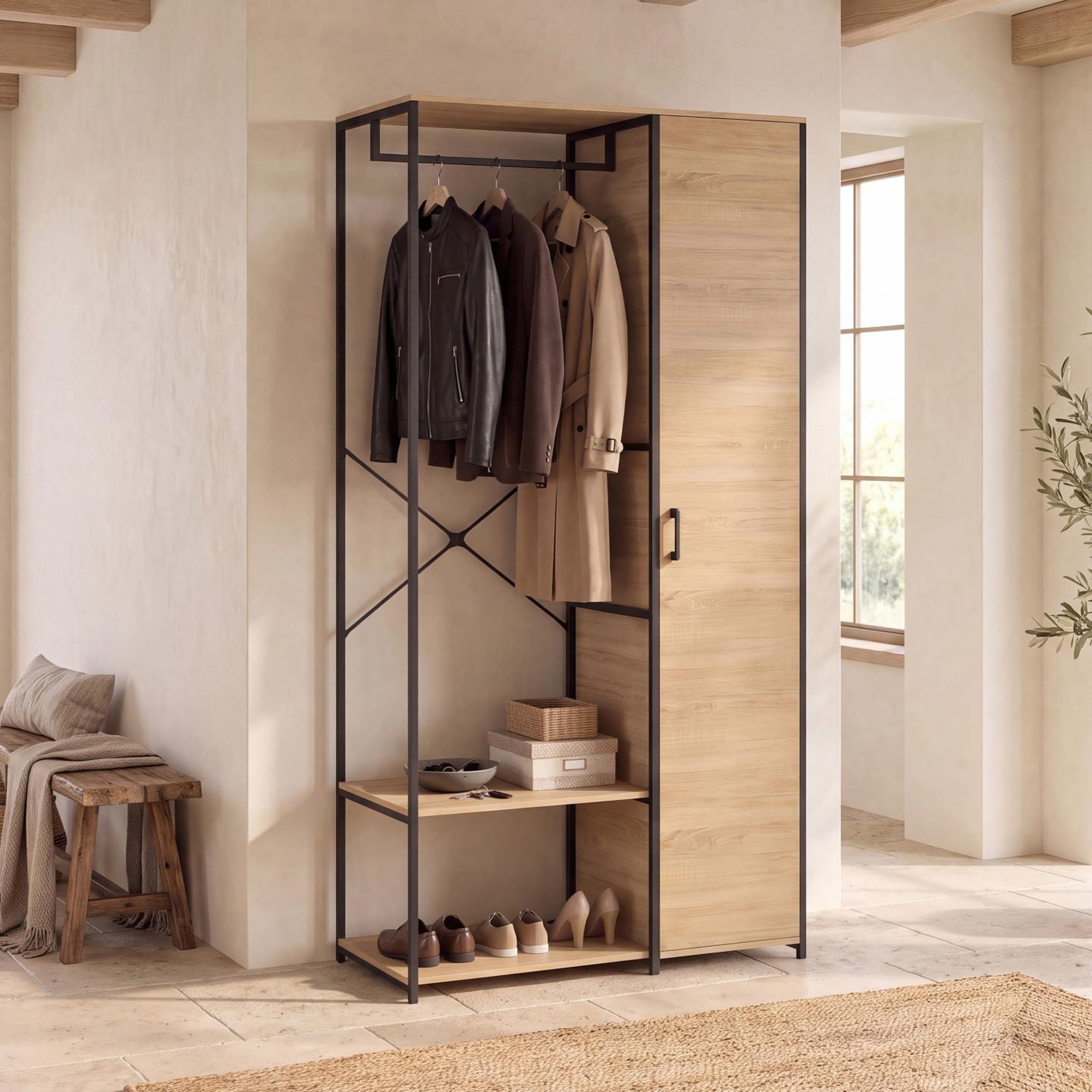 Voir la diapositive 6 : ID MARKET Dressing penderie étagères avec porte l. 90 cm detroit design industriel
