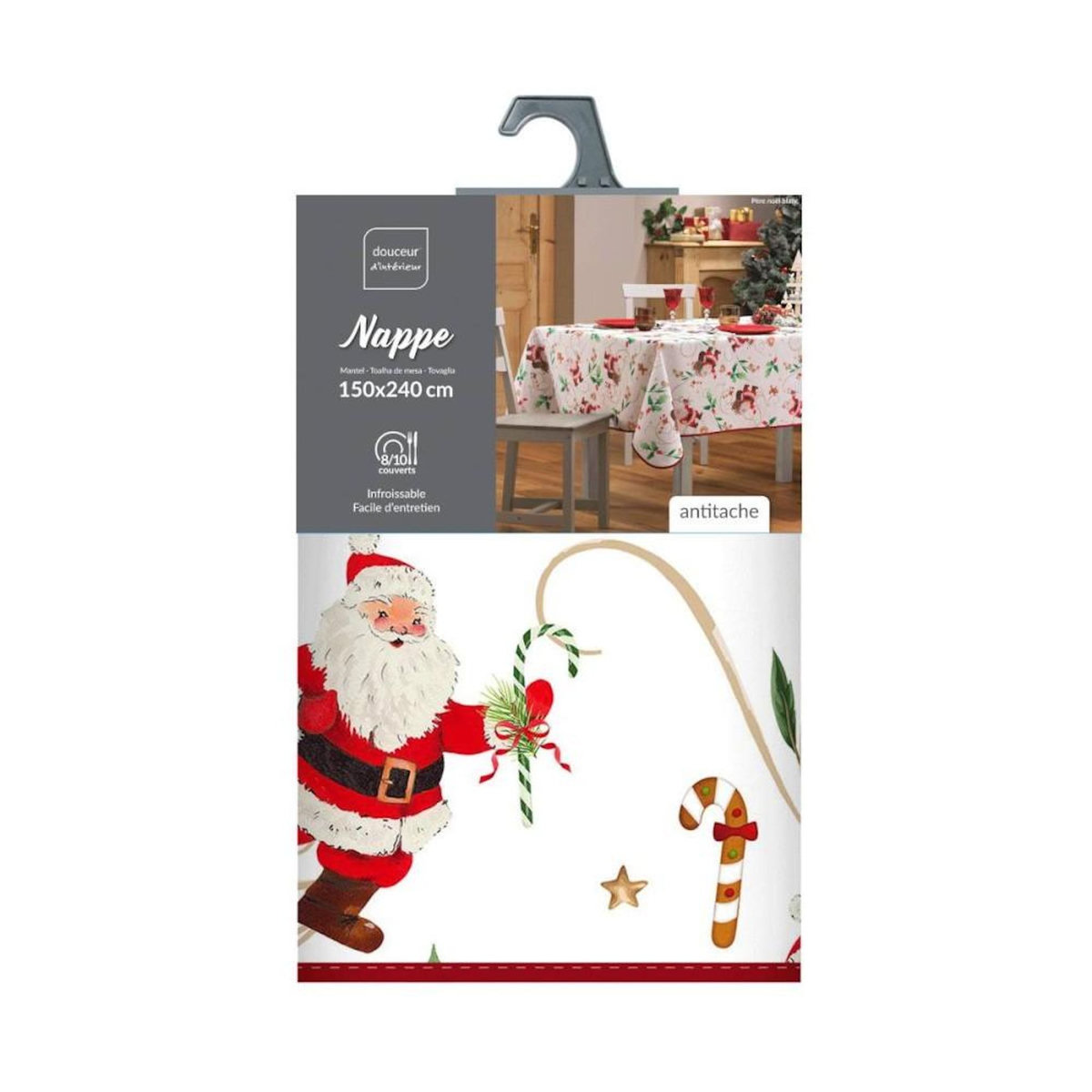 Douceur d'Intérieur Nappe rectangulaire PERE NOEL 150x240 cm coloris blanc