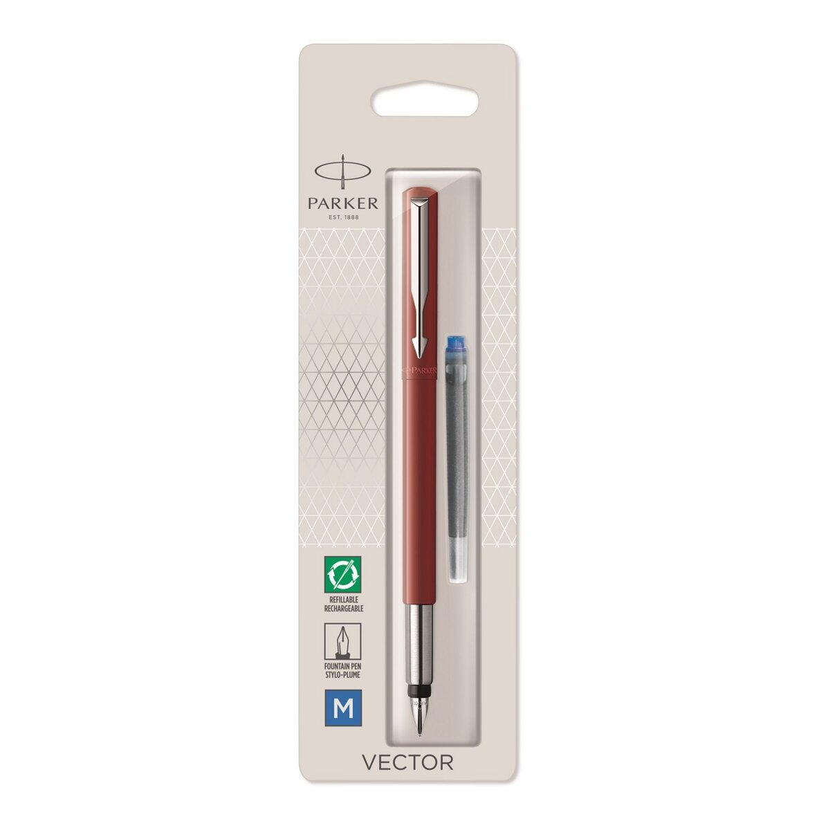 PARKER Stylo plume rechargeable pointe moyenne Vector + cartouche rouge