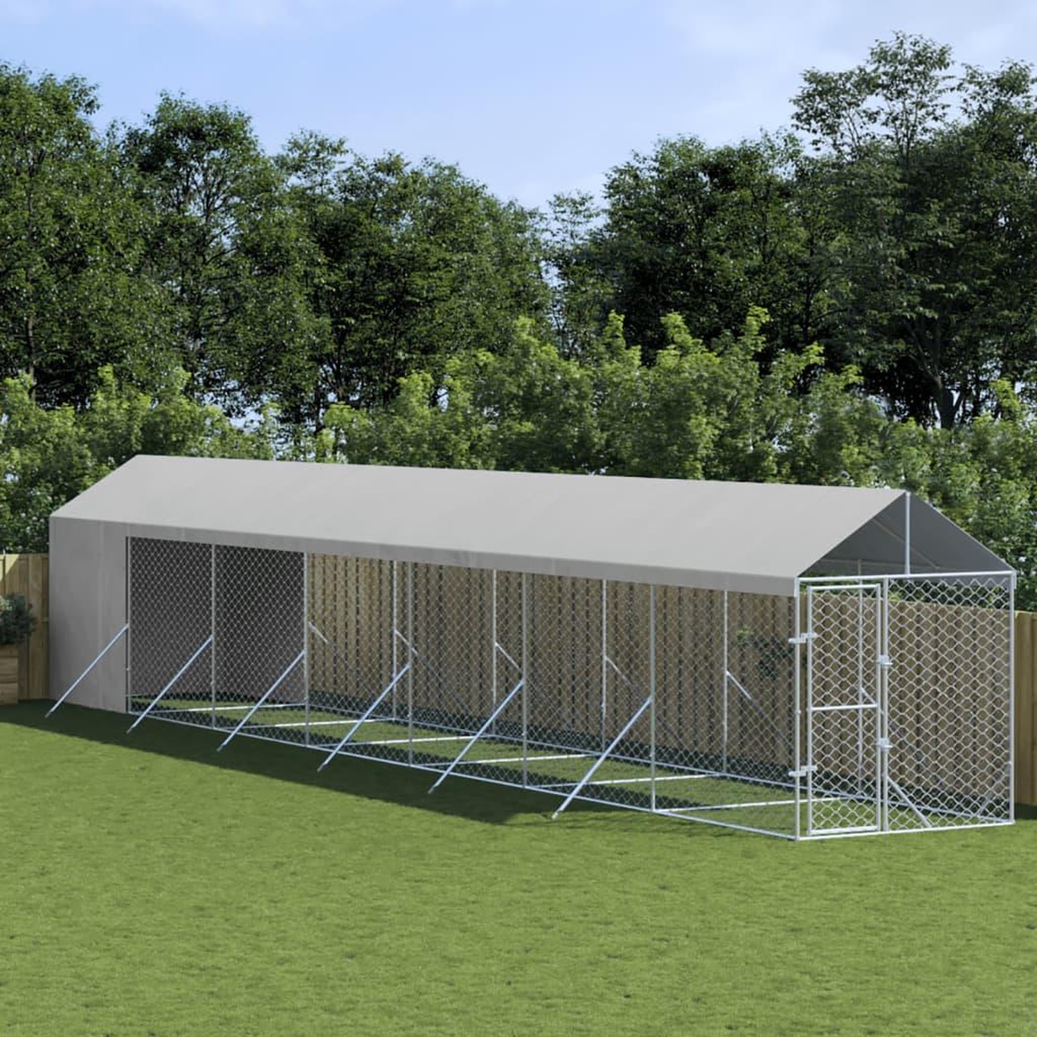 VIDAXL Chenil d'exterieur pour chiens avec toit argente 2x14x2,5 m