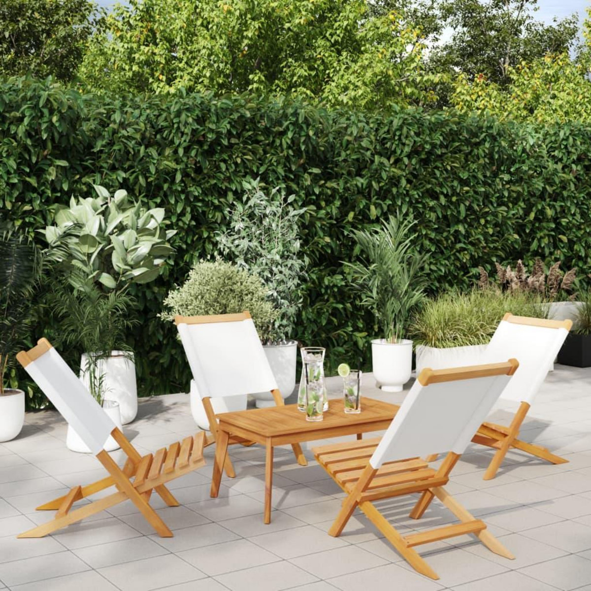 VIDAXL Chaises de jardin pliantes lot de 4 tissu et bois massif
