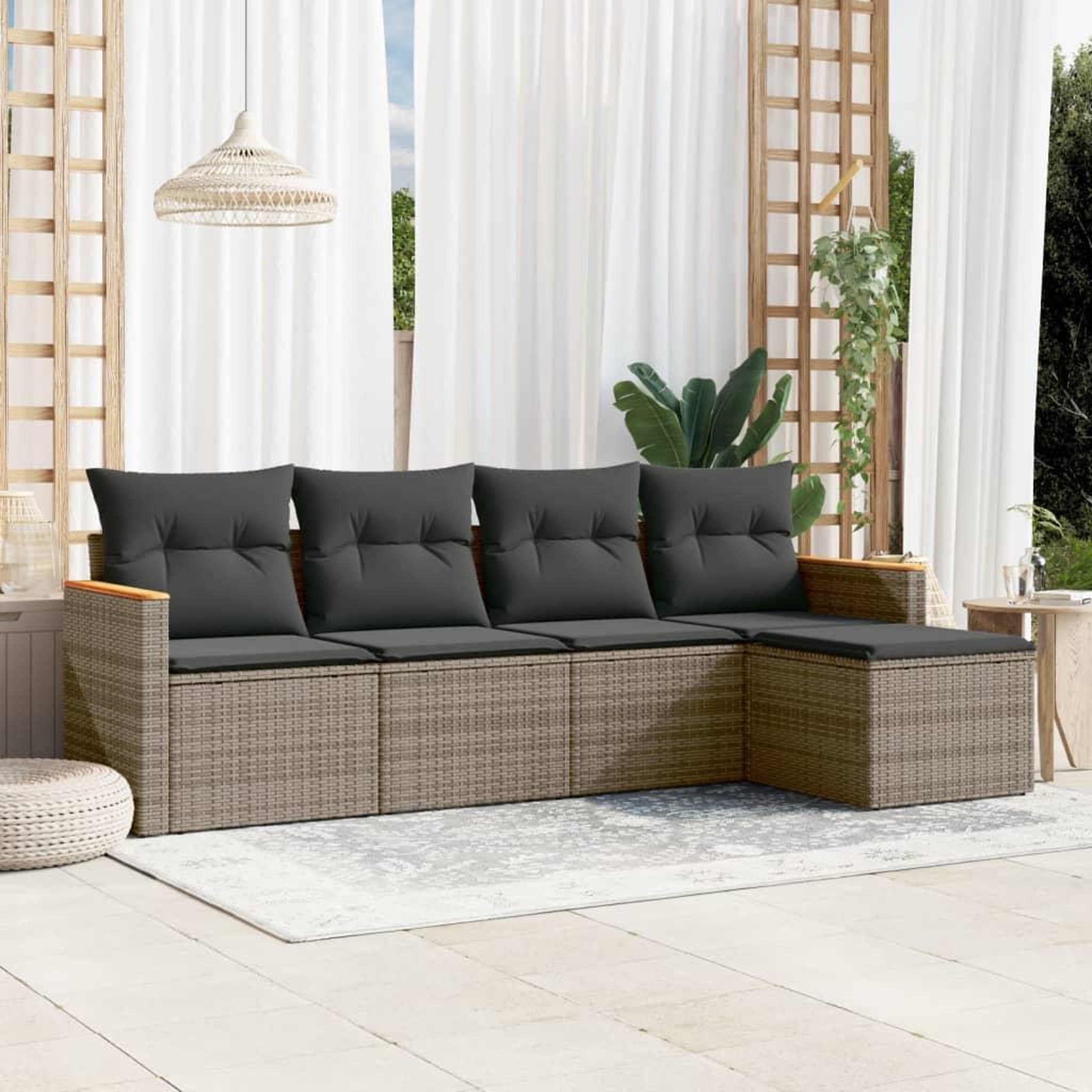 VIDAXL Salon de jardin 5 pcs avec coussins gris resine tressee