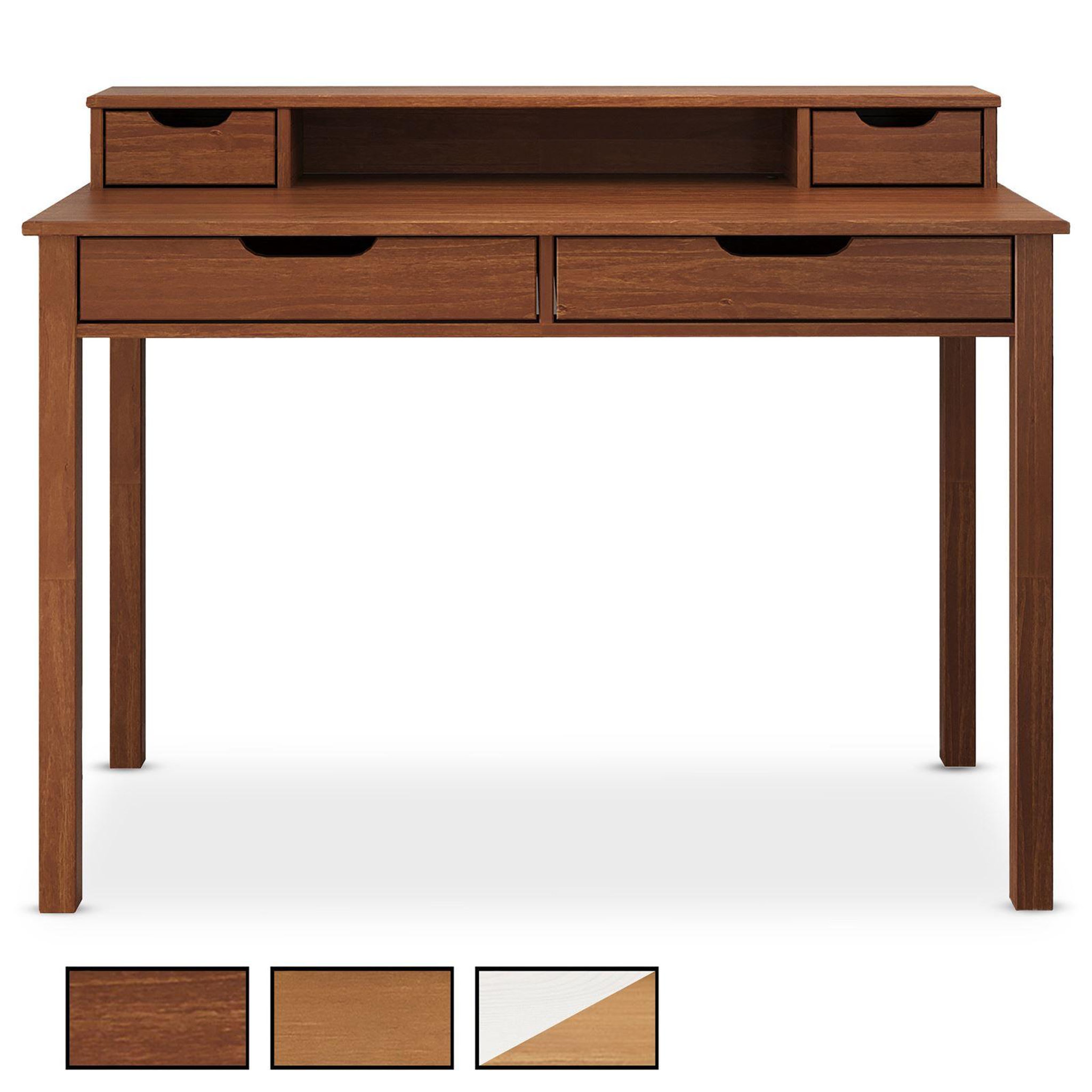 IDIMEX Bureau raul l 114 cm avec 4 tiroirs en bois massif. Coloris disponibles : Marron