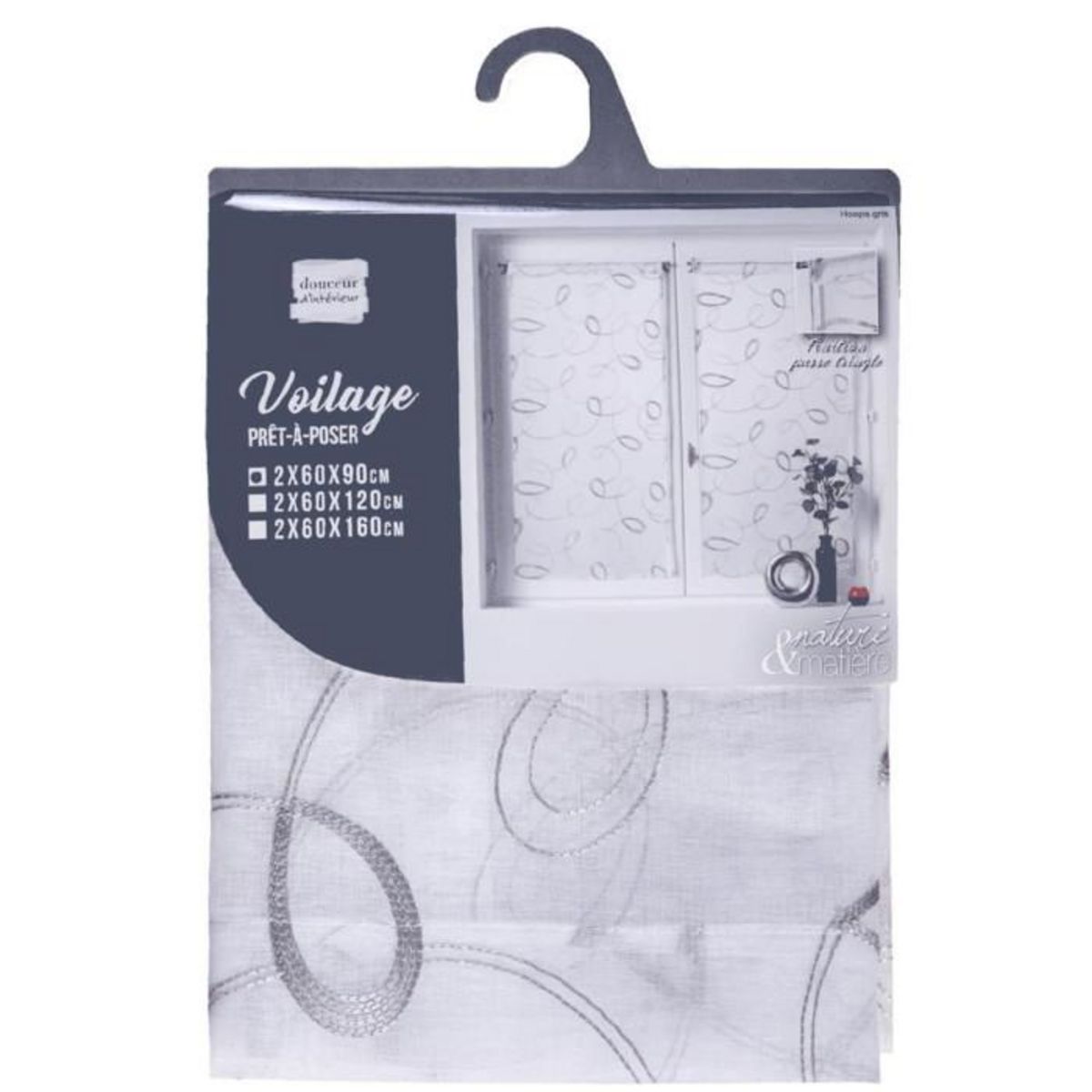 Paris Prix Paire de Voilages  Hoops  60x90cm Gris