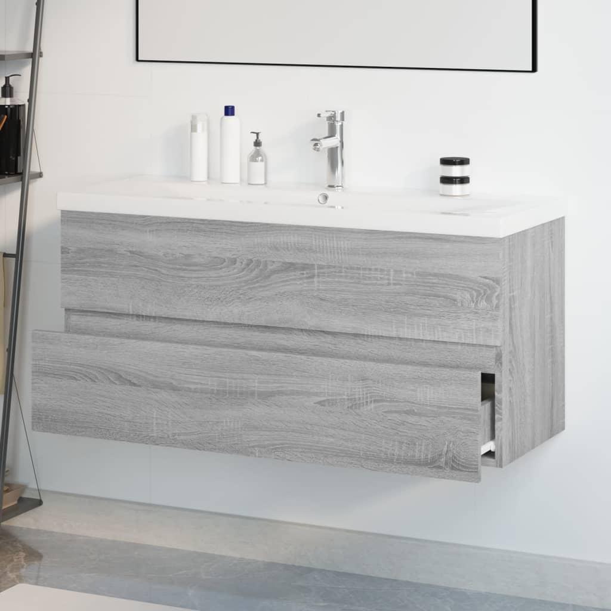 Voir la diapositive 4 : VIDAXL Meuble lavabo avec bassin integre Sonoma gris Bois d'ingenierie