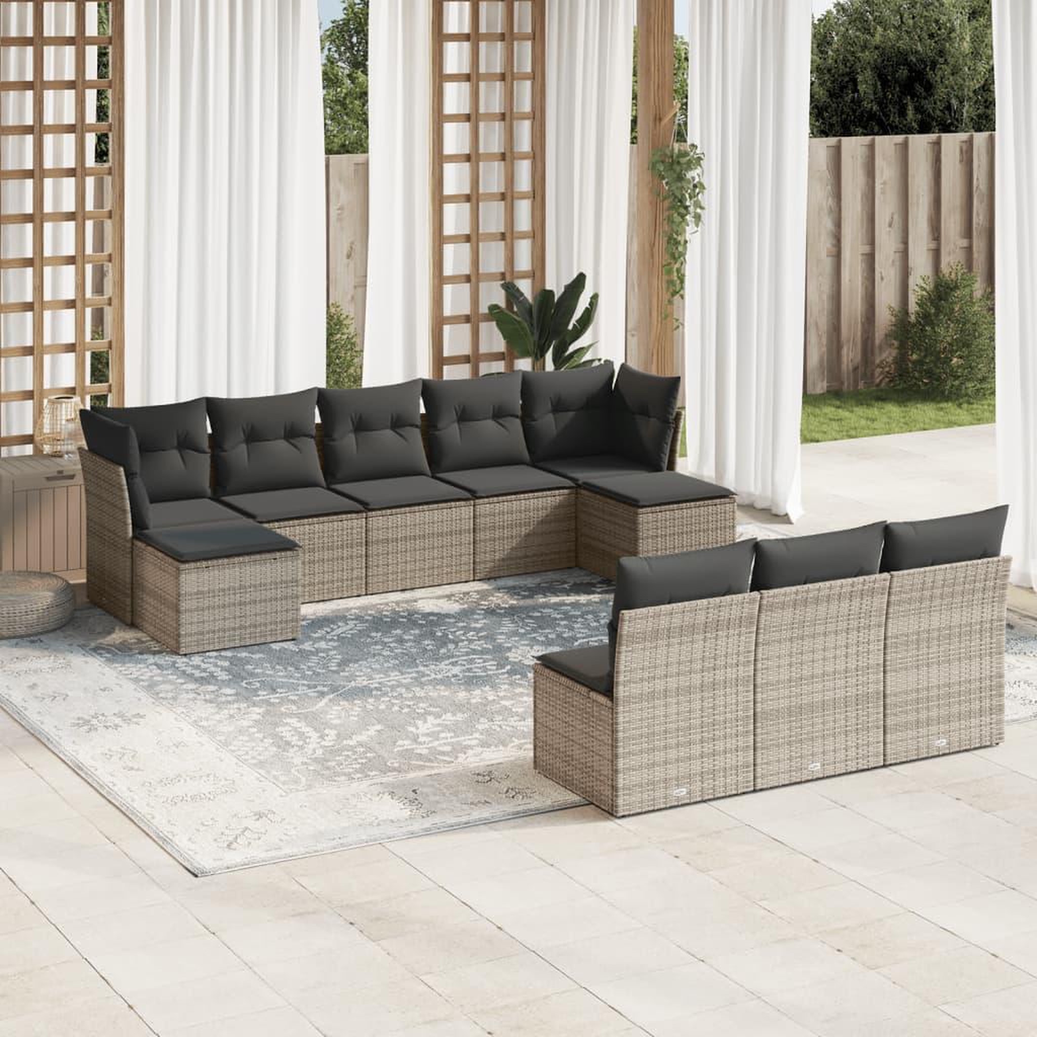 VIDAXL Salon de jardin avec coussins 10 pcs gris resine tressee