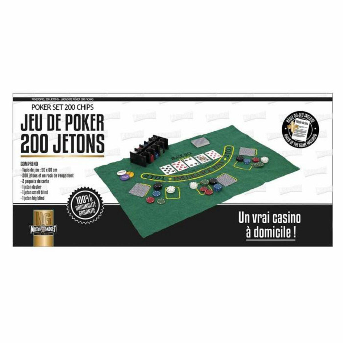Paris Prix Jeu de Poker  200 Jetons  90cm Vert