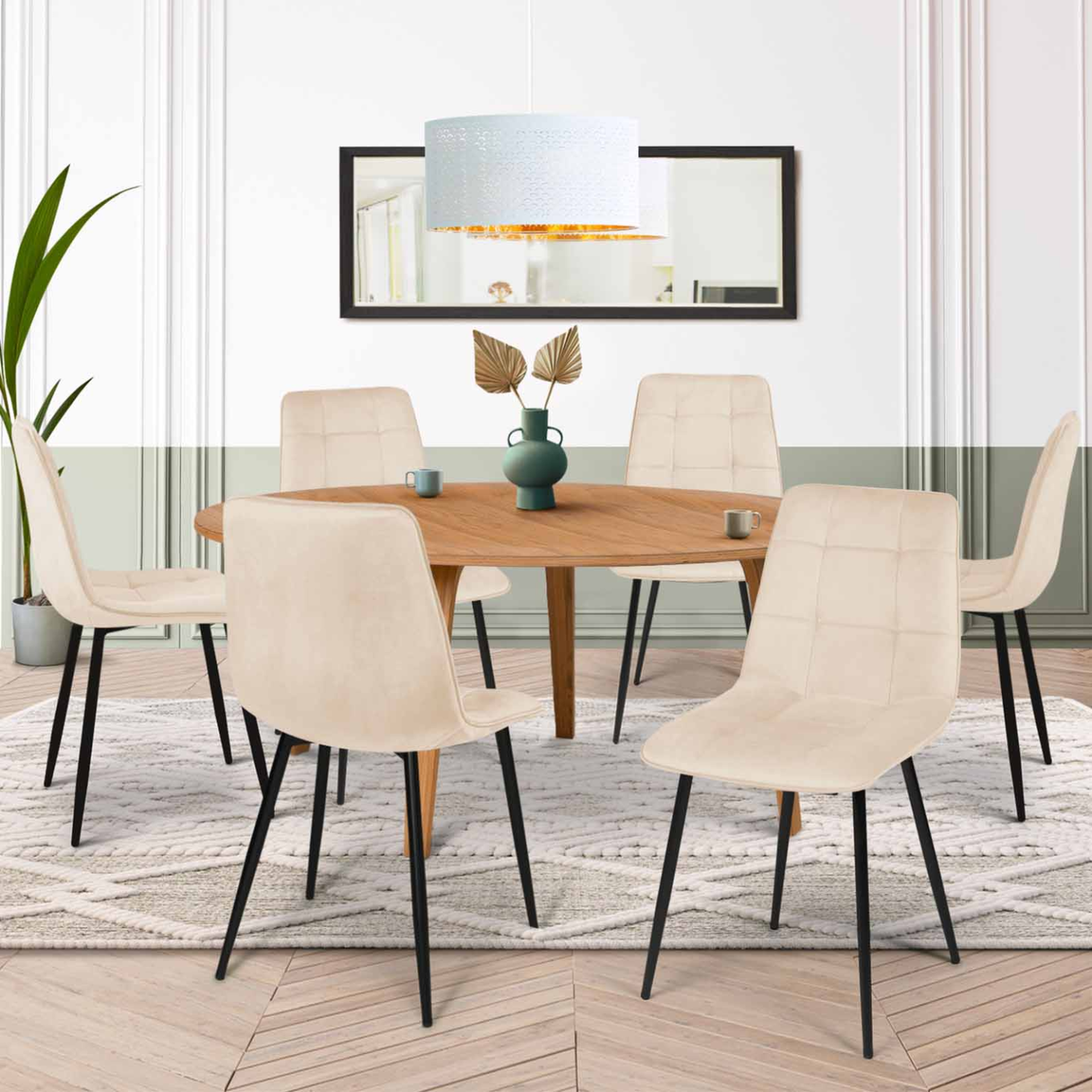 Voir la diapositive 2 : ID MARKET Lot de 6 chaises mila en velours beige pour salle à manger
