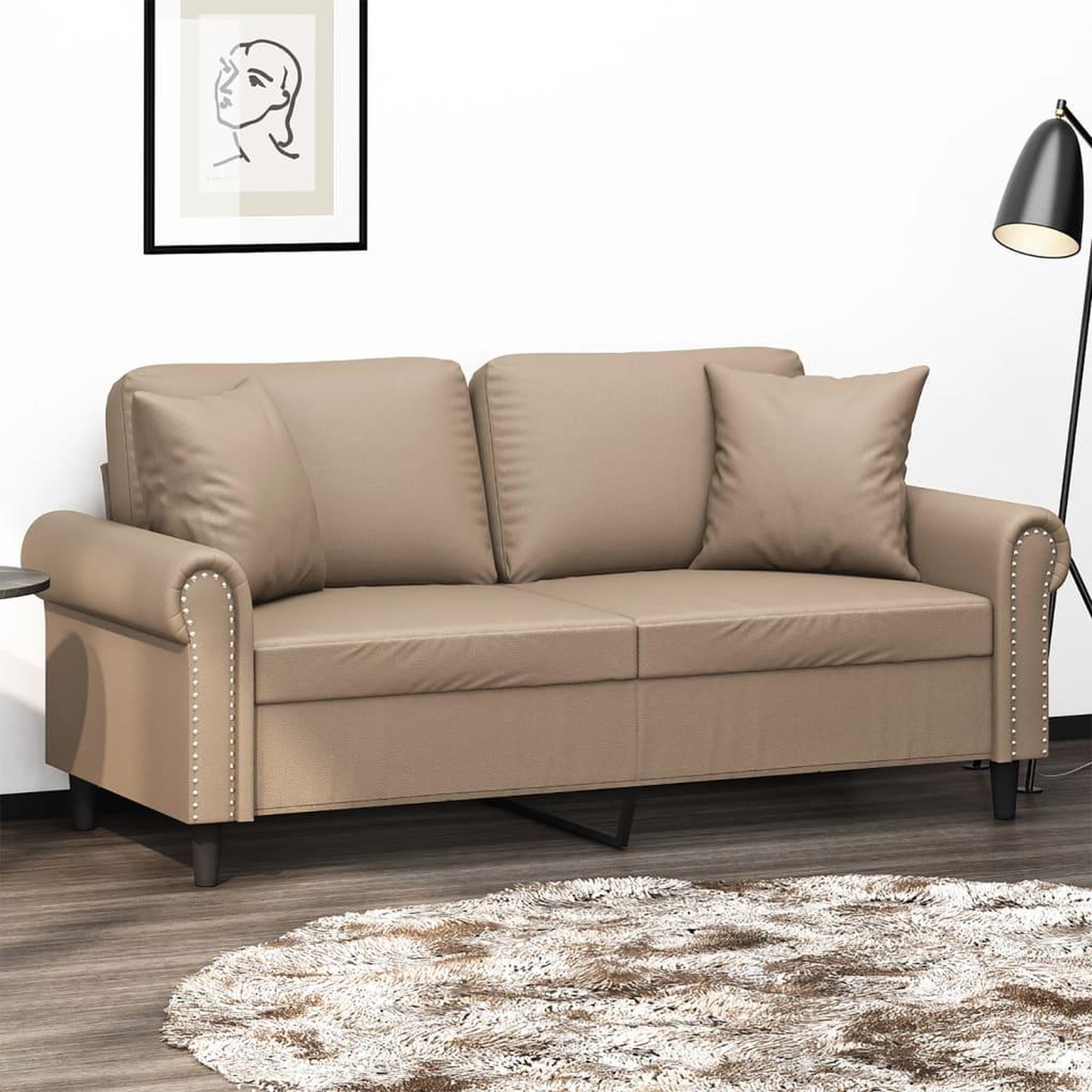 VIDAXL Canape 2 places avec oreillers cappuccino 140 cm similicuir