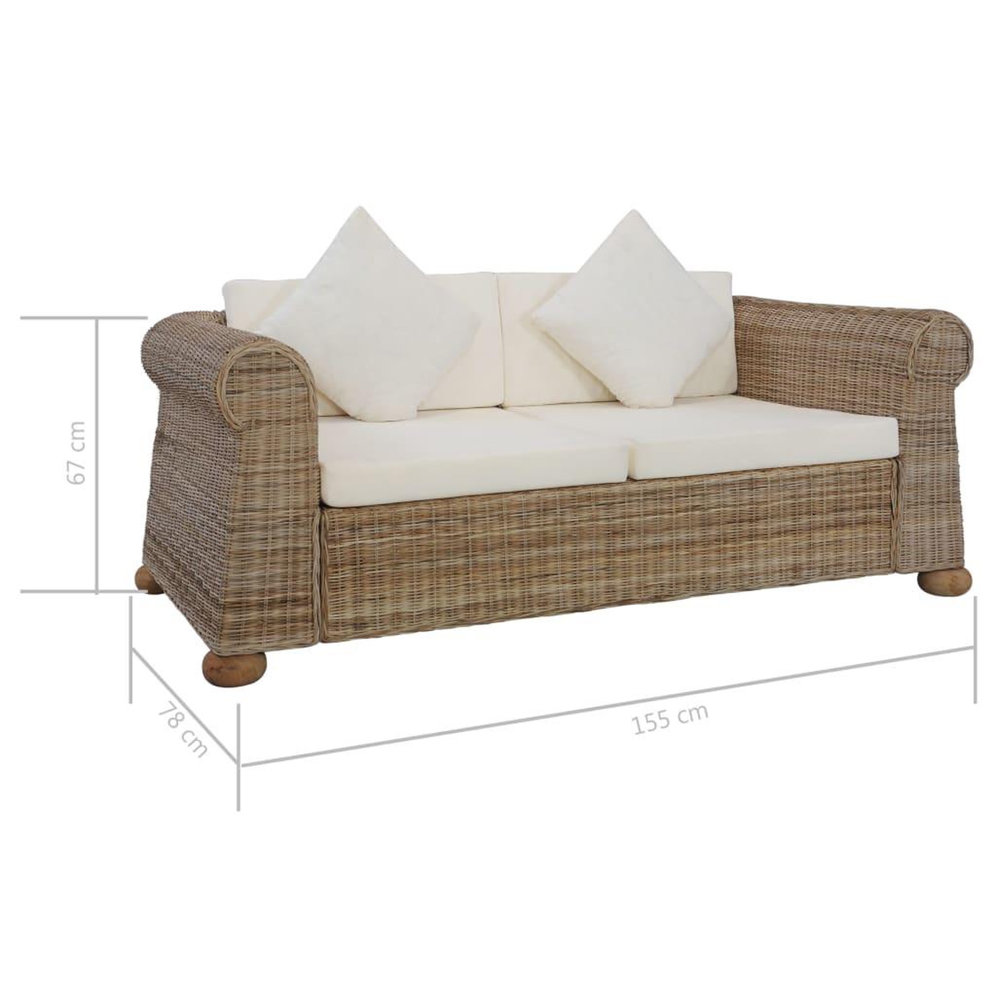 Voir la diapositive 6 : VIDAXL Canape a 2 places avec coussins Rotin naturel