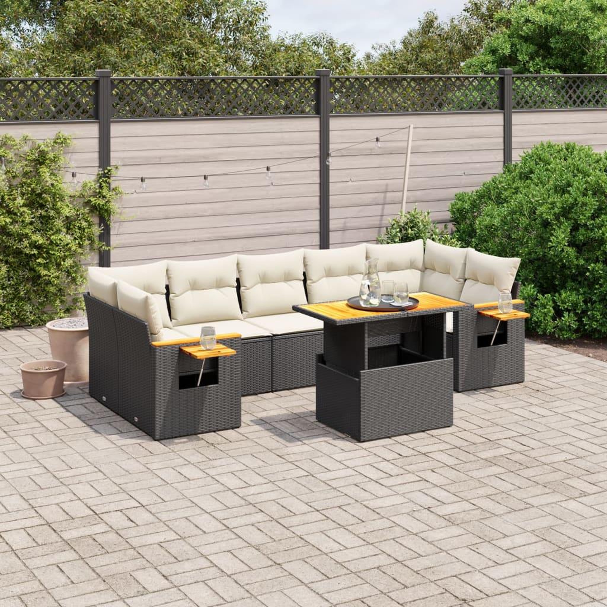 VIDAXL Salon de jardin 8 pcs avec coussins noir resine tressee