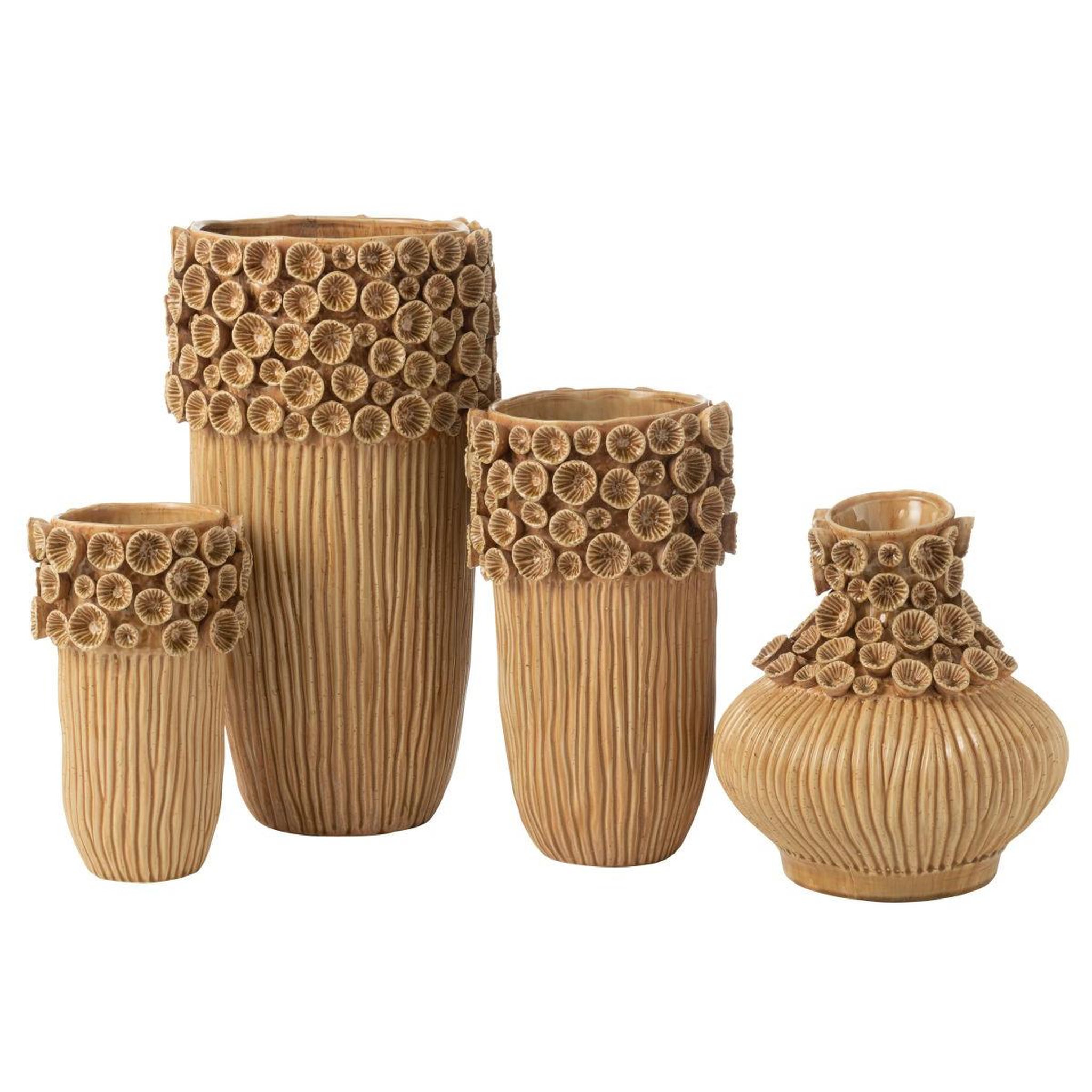 Voir la diapositive 2 : J-LINE Vase corail en argile  isidro  56cm ocre