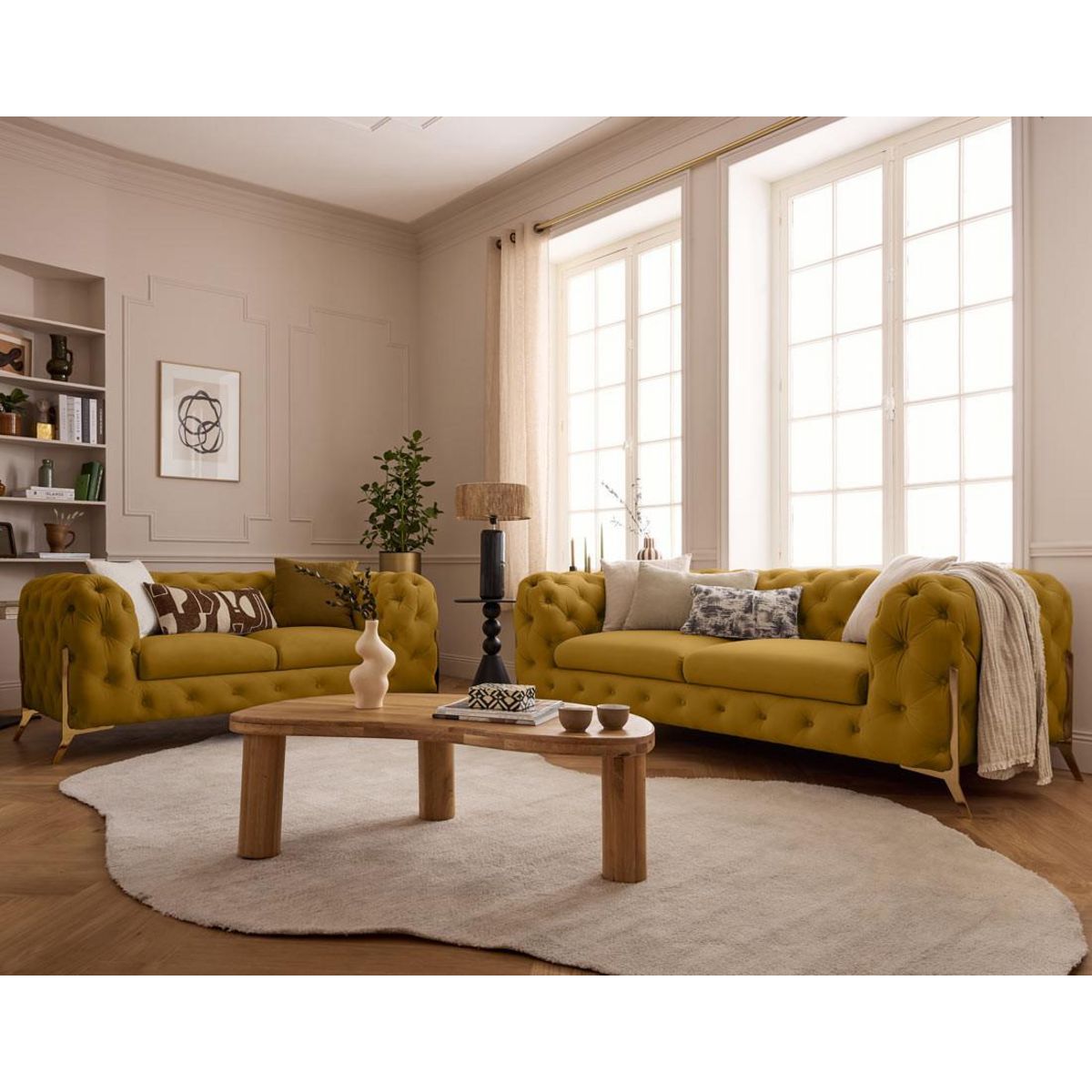 LISA DESIGN Camden - canapé 2 places chesterfield en velours - pieds en métal doré