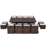 CONCEPT USINE Table et chaise 12 places encastrables alu résine marron-blanc SUNSET