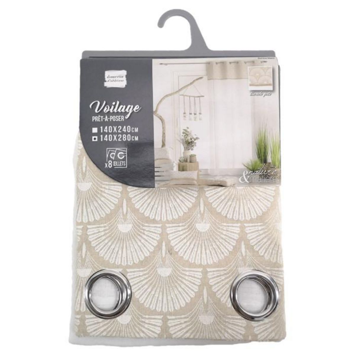 Paris Prix Rideau à Œillets Imprimé  Bahina  140x280cm Beige & Blanc