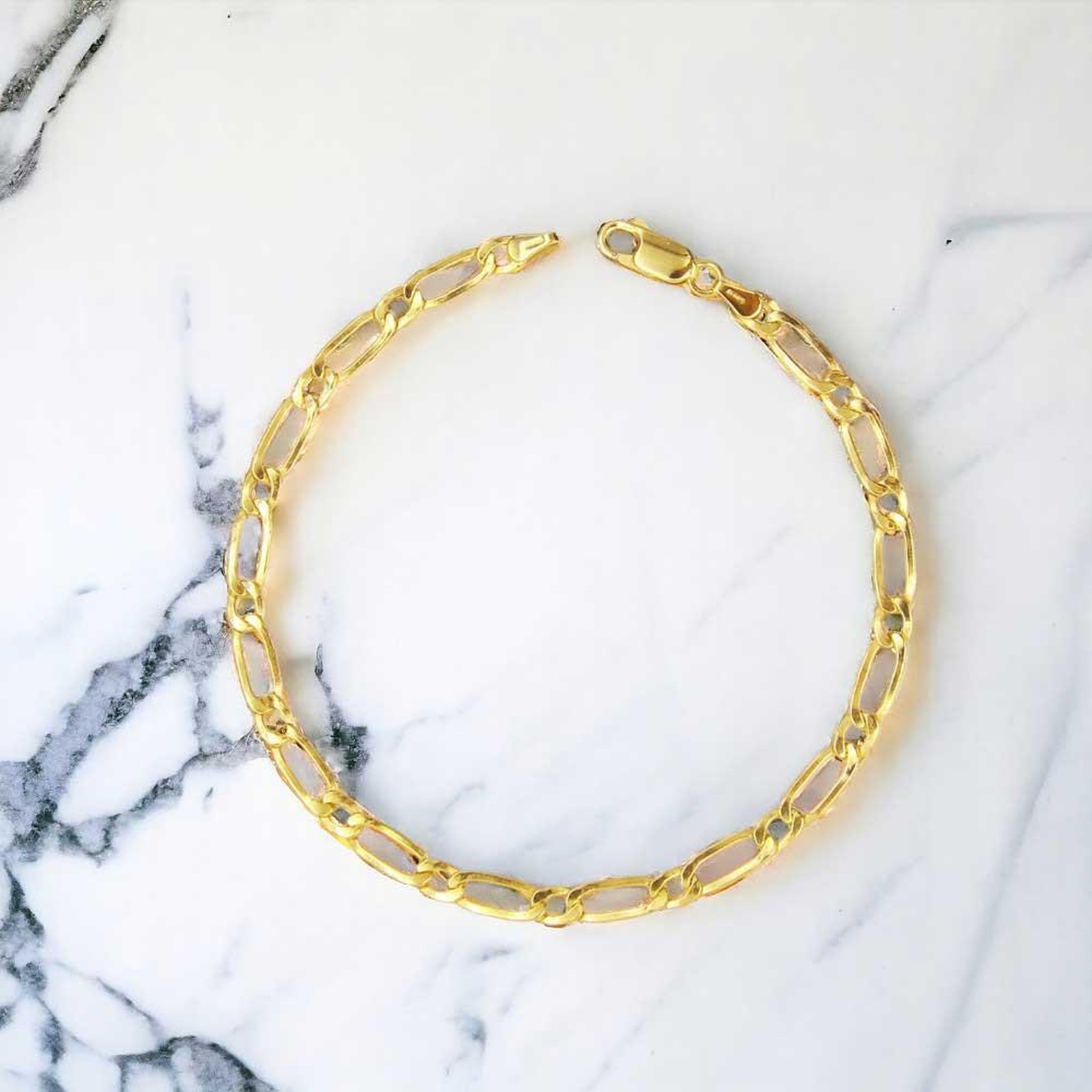 Voir la diapositive 2 : L'ATELIER D'AZUR Bracelet Or Jaune Maille Figaro Alternée 1+1 - Homme