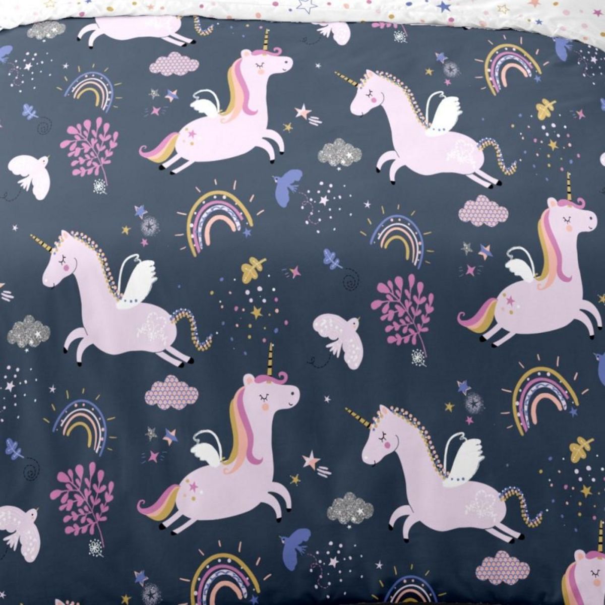 Dourev Housse de couette 140x200 Stella la licorne + 1 taie 100% coton