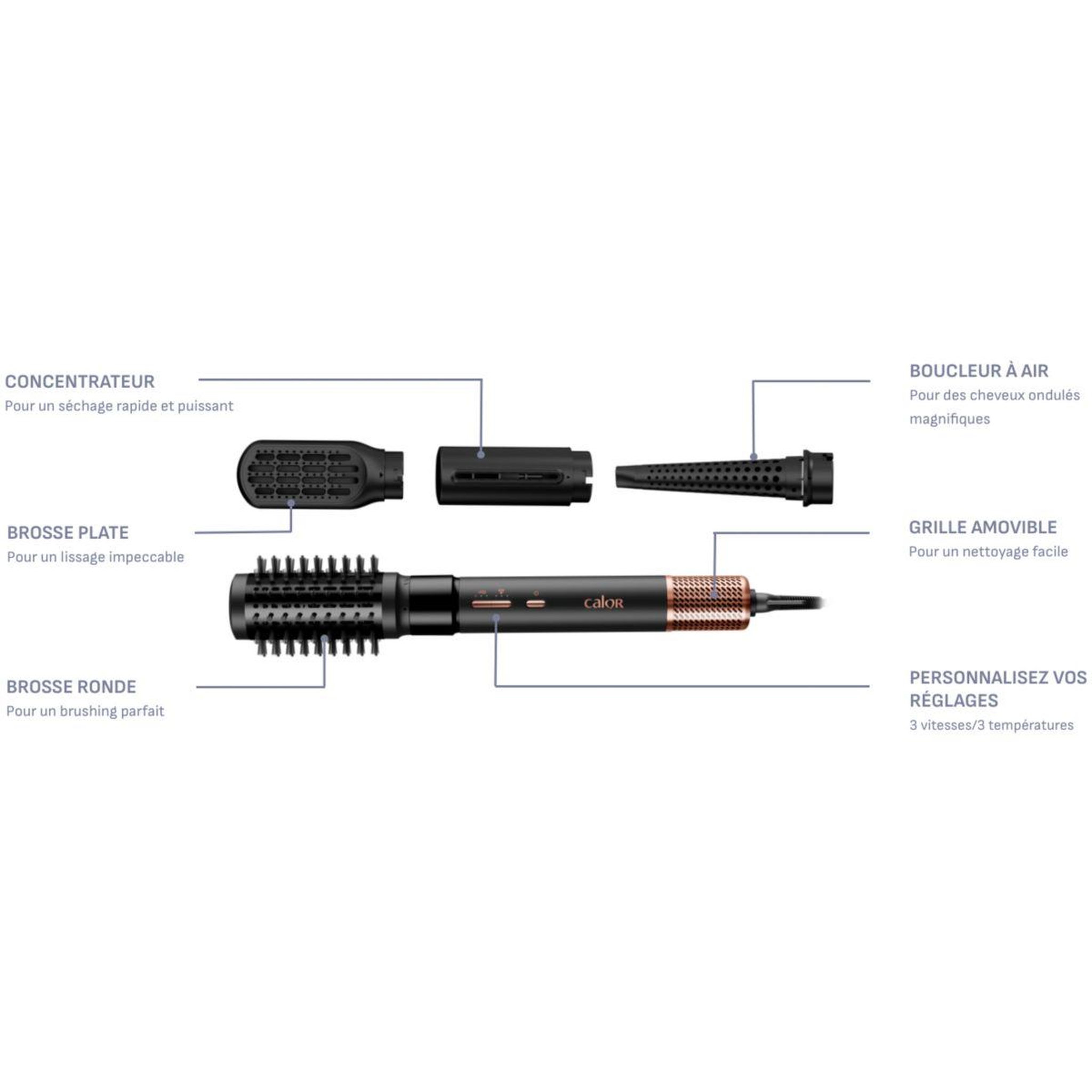 Voir la diapositive 5 : CALOR Brosse soufflante air shape ub9820c0 4 en 1 multistyler