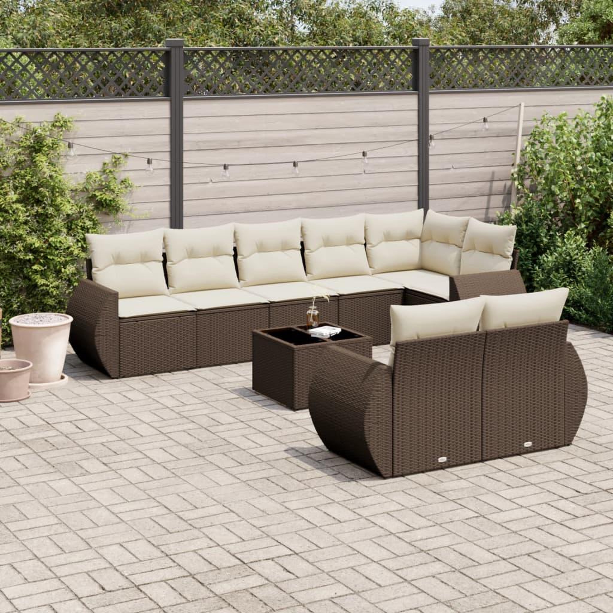VIDAXL Salon de jardin avec coussins 9 pcs marron resine tressee