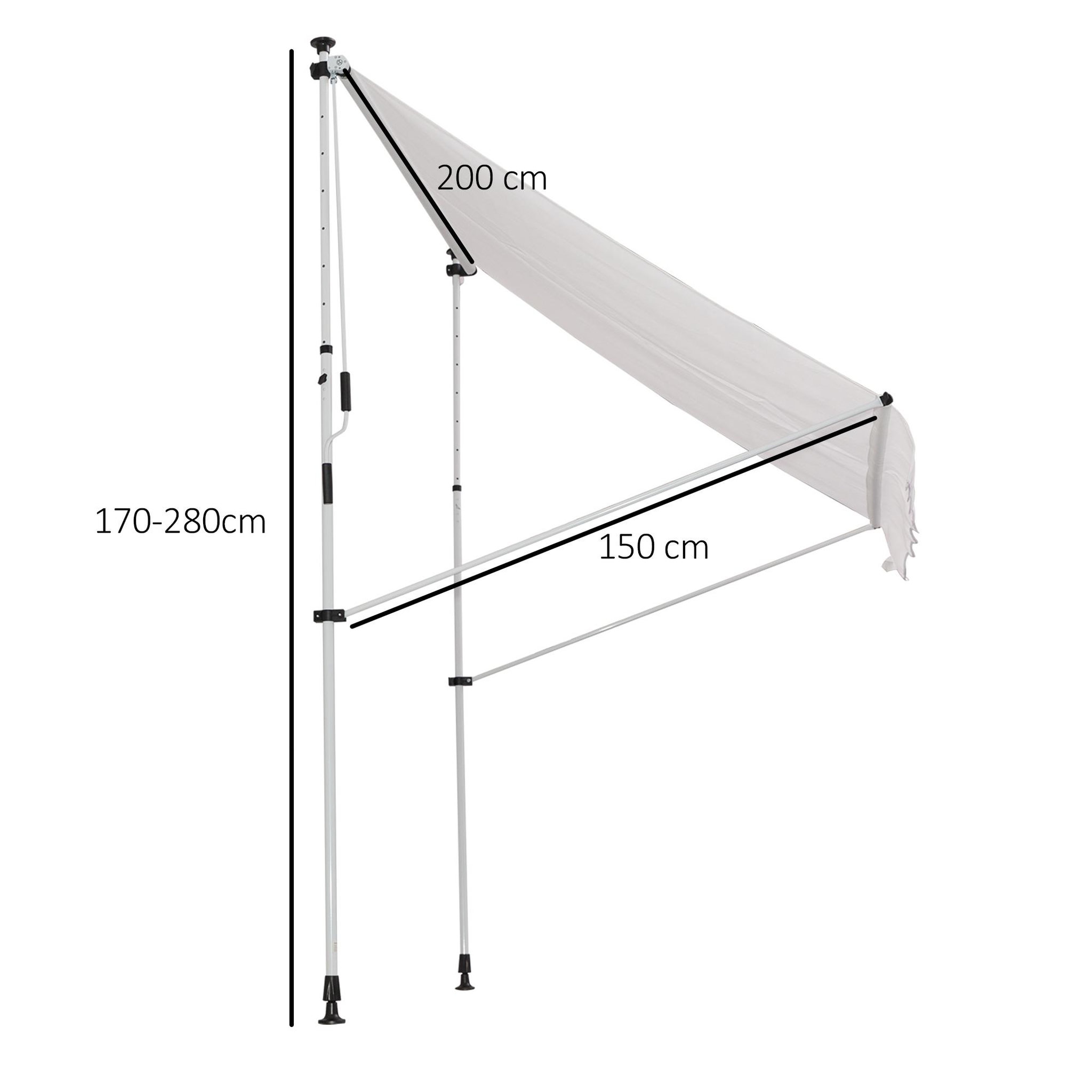 Voir la diapositive 3 : OUTSUNNY Store banne manuel rétractable 2L x 1,5l x 1,7-2,8H m inclinaison réglable installation rapide métal alu polyester blanc