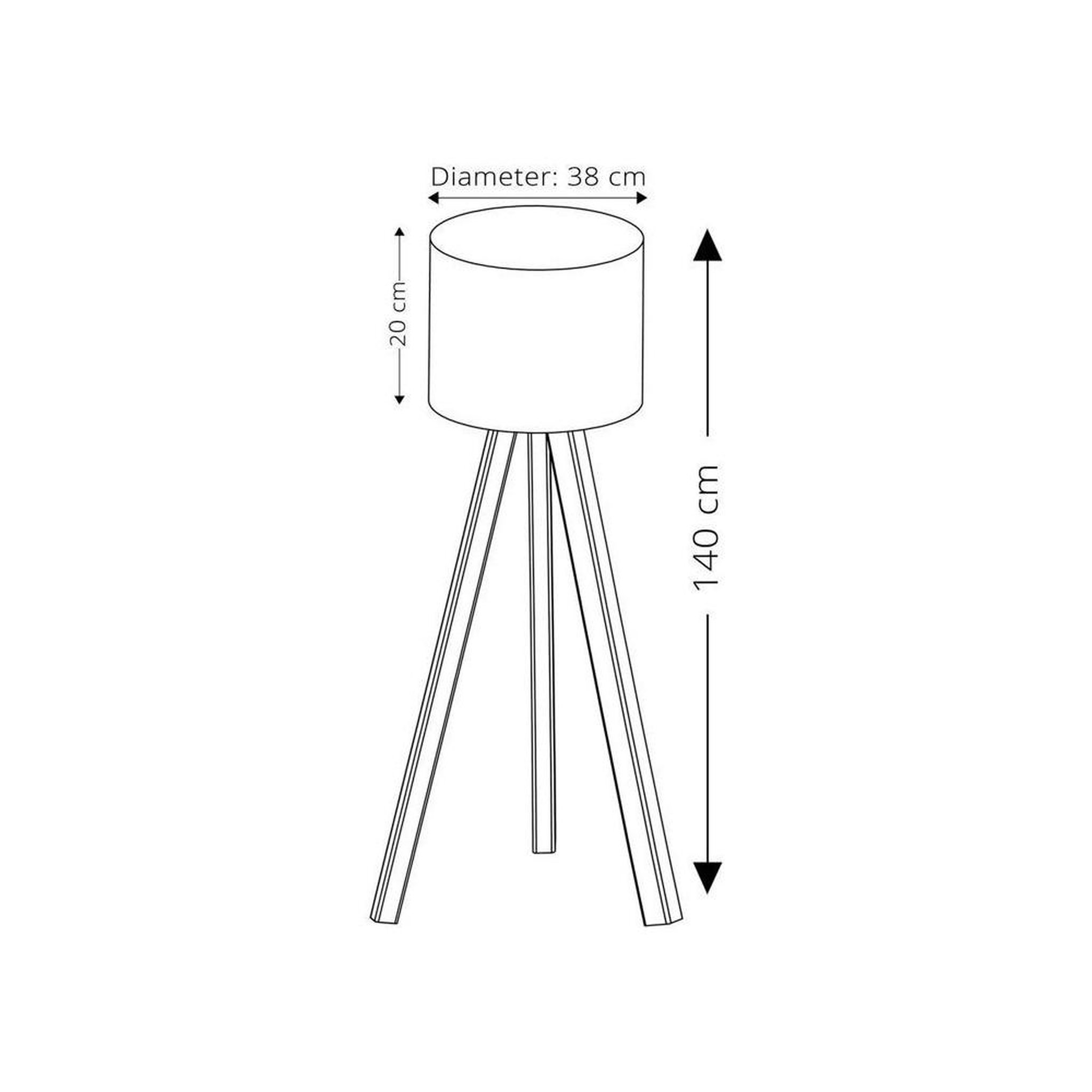 Voir la diapositive 4 : Lampadaire style scandinave moderne gris et chêne clair, en MDF et tissu PVC, abat-jour gris, douille E27 40 W, dimensions 38 x 140 cm