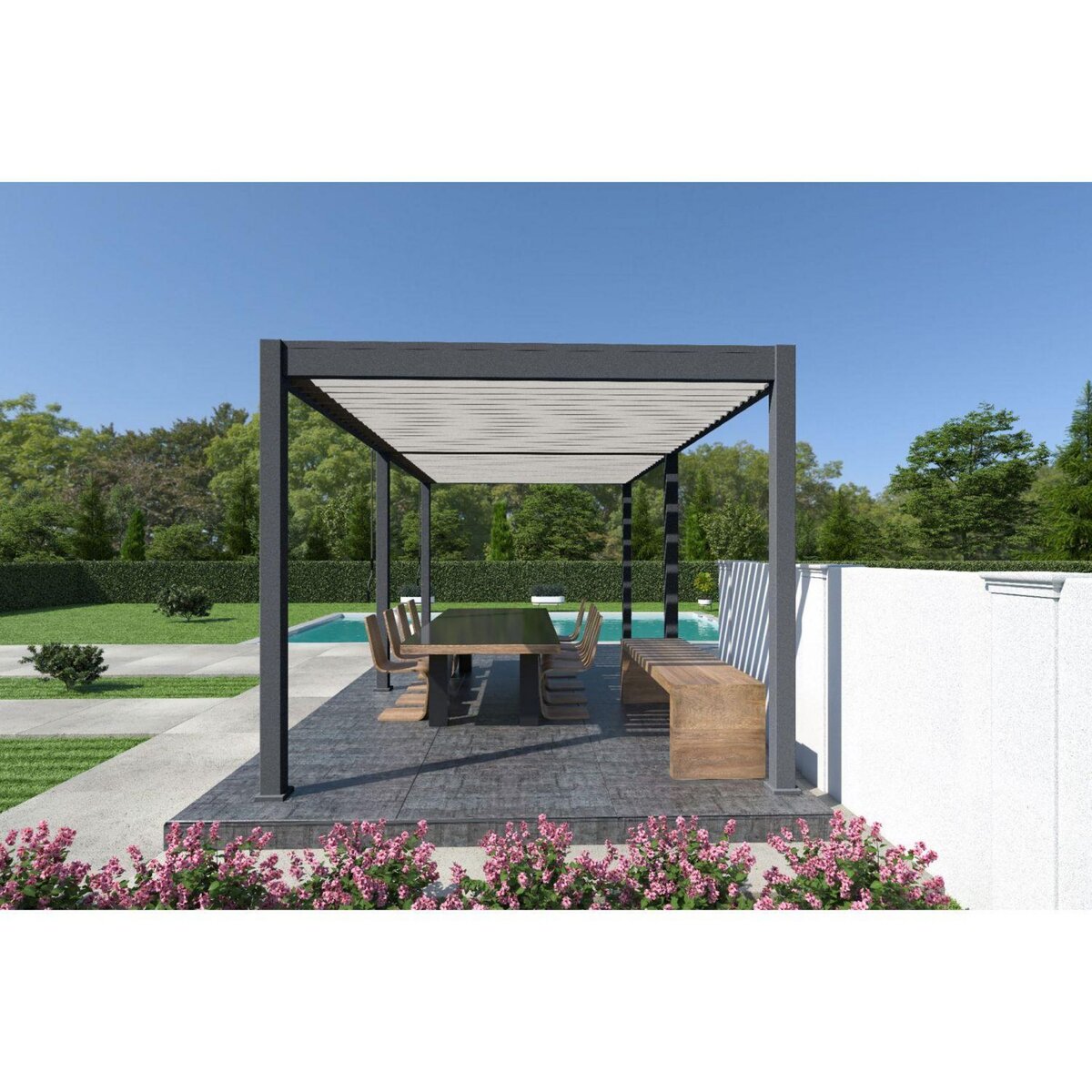 Pergola Bioclimatique autoportée 3x6 m - Aluminium Anthracite/blanc -  VS OmBREA®
