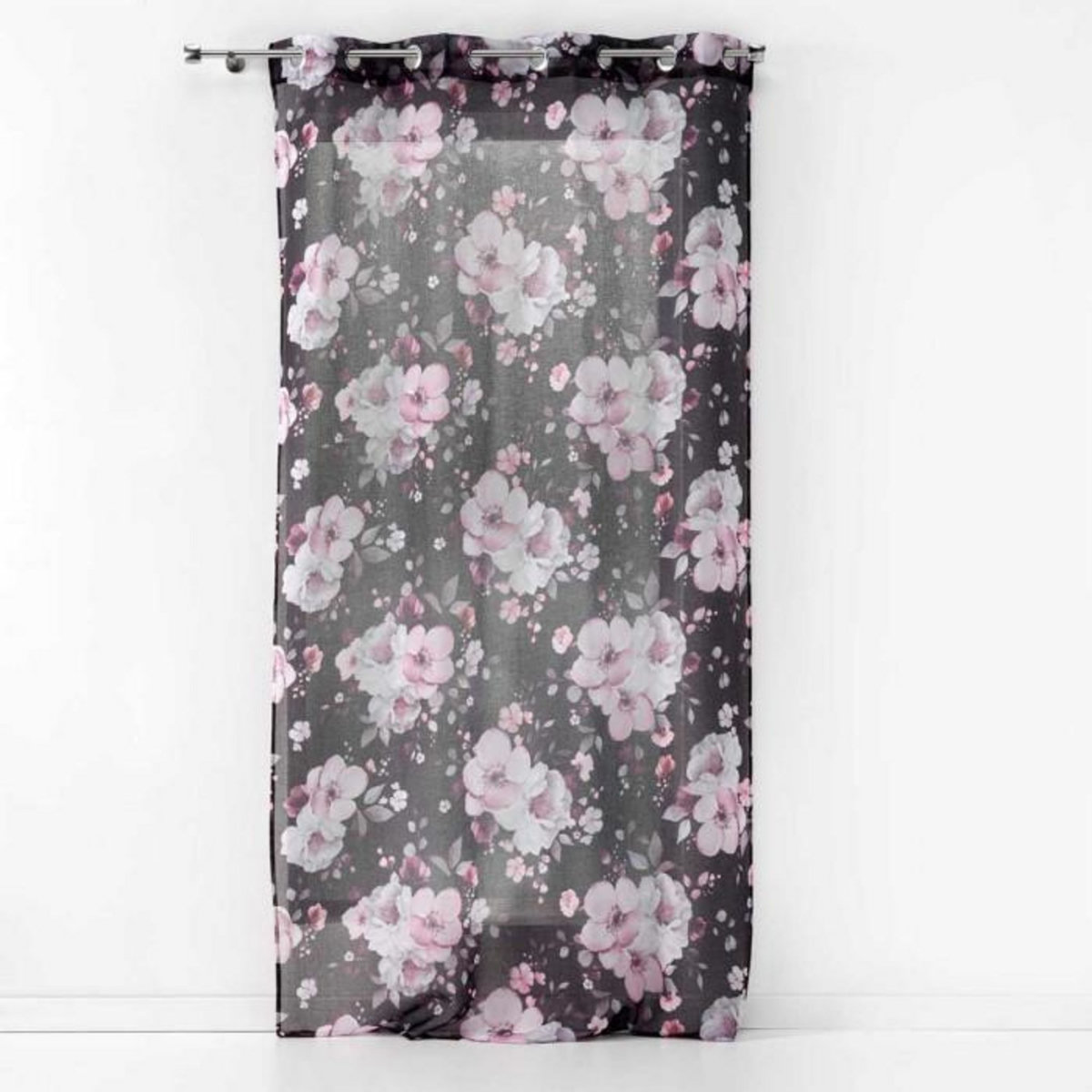 Paris Prix Rideau Voilage à Œillets  Velvet Flower  140x240cm Noir