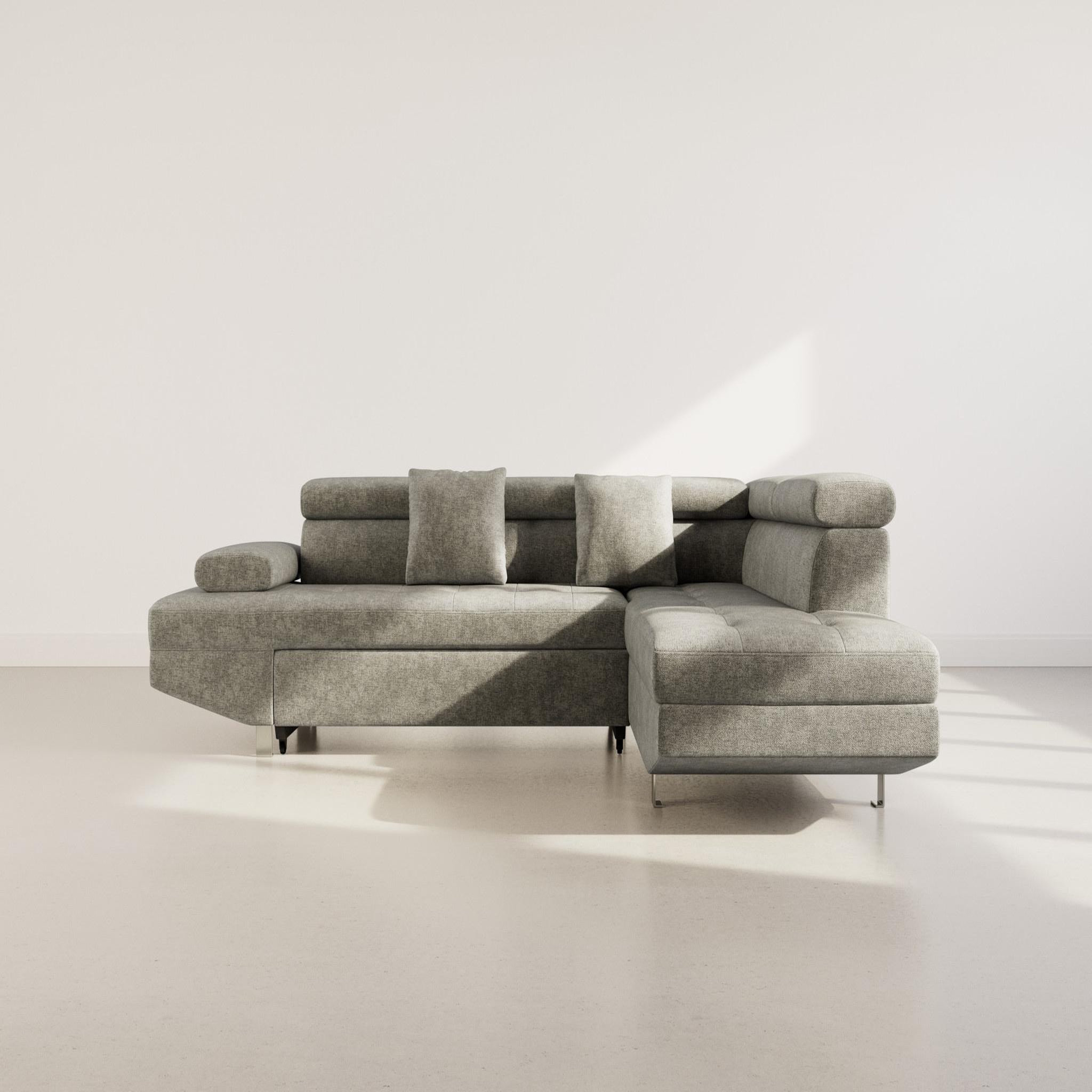 Voir la diapositive 5 : BEST MOBILIER Margaux - canapé d'angle droit 5 places convertible avec coffre et têtières réglables en velours texturé