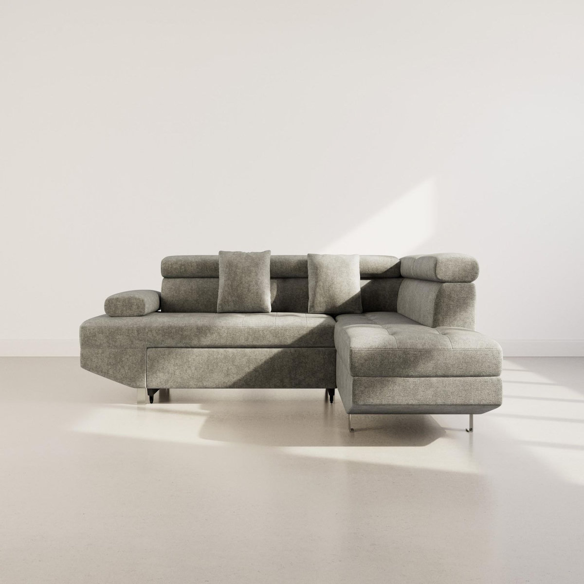 BEST MOBILIER Margaux - canapé d'angle droit 5 places convertible avec coffre et têtières réglables en velours texturé