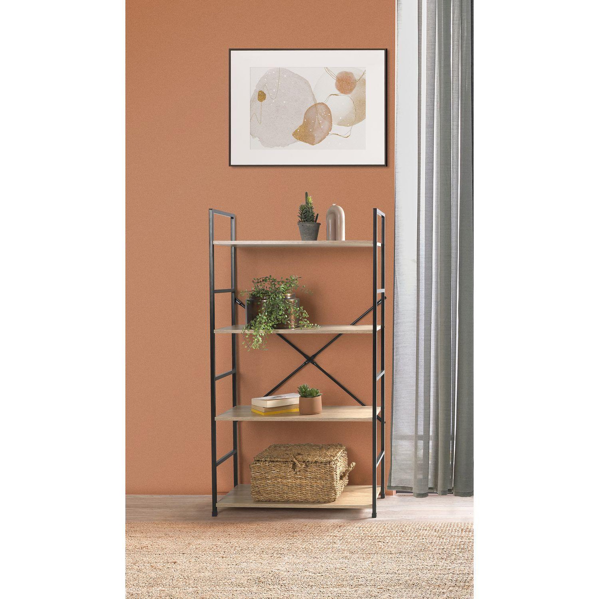 Voir la diapositive 2 : TOILINUX Etagère droite large 4 niveaux colorado h.48 en métal et mdf - beige et noir