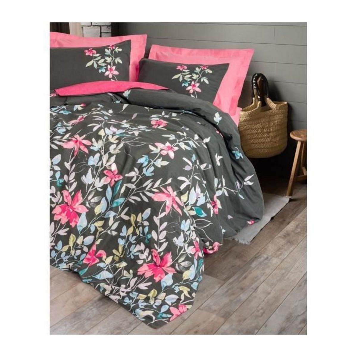 GENERIQUE Parure de lit - 129CTN64833 - 1 housse de couette 220 x 240 cm + 2 taies d'oreiller 60 x 60 cm - 100% coton ranforcé - Rose