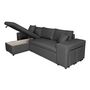 Voir la diapositive 9 : Canapé d'angle convertible avec coffre 3 places + 2 poufs à droite et étagère à gauche MACHA