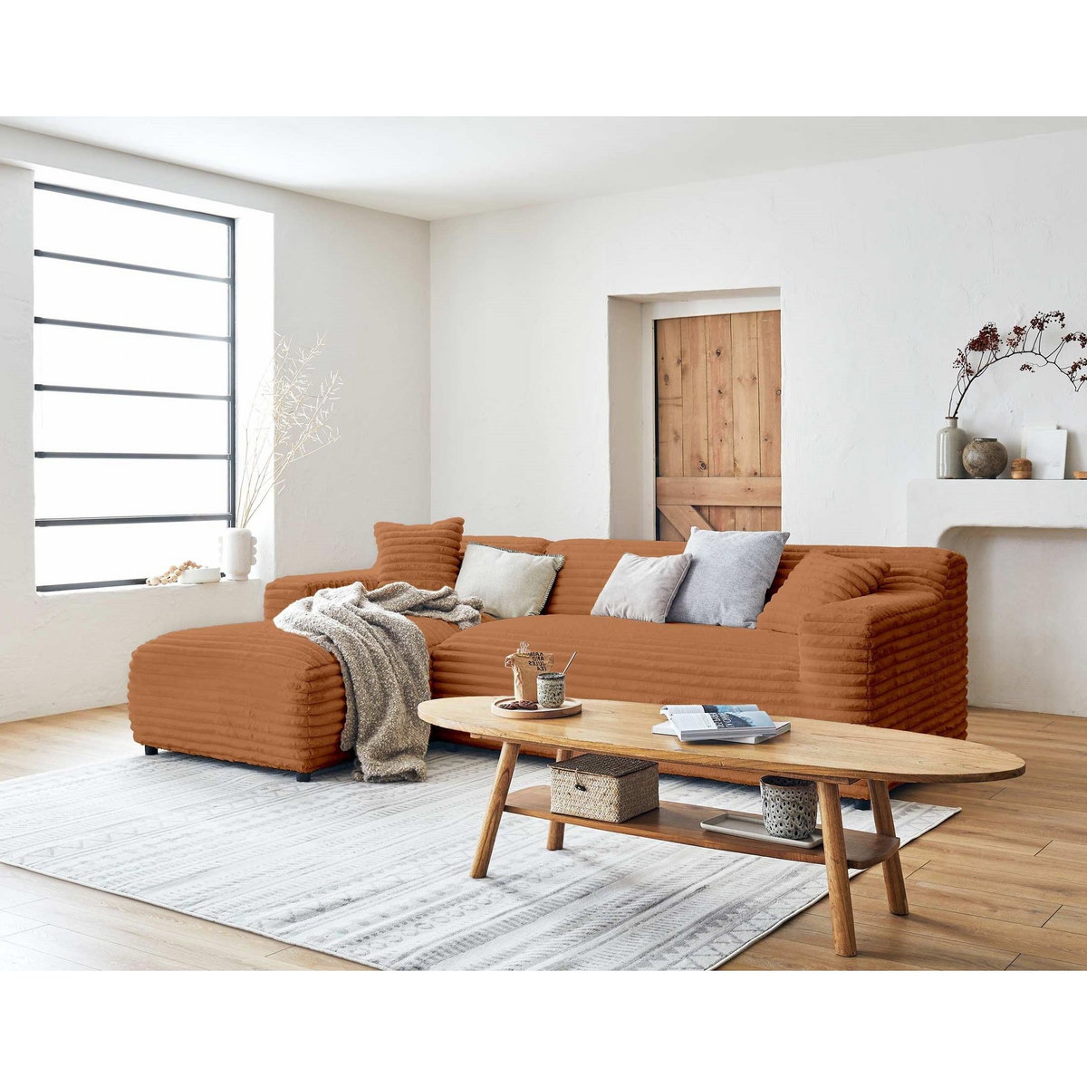 LISA DESIGN Laponie - canapé d'angle gauche - 4 places - en fausse fourrure côtelée