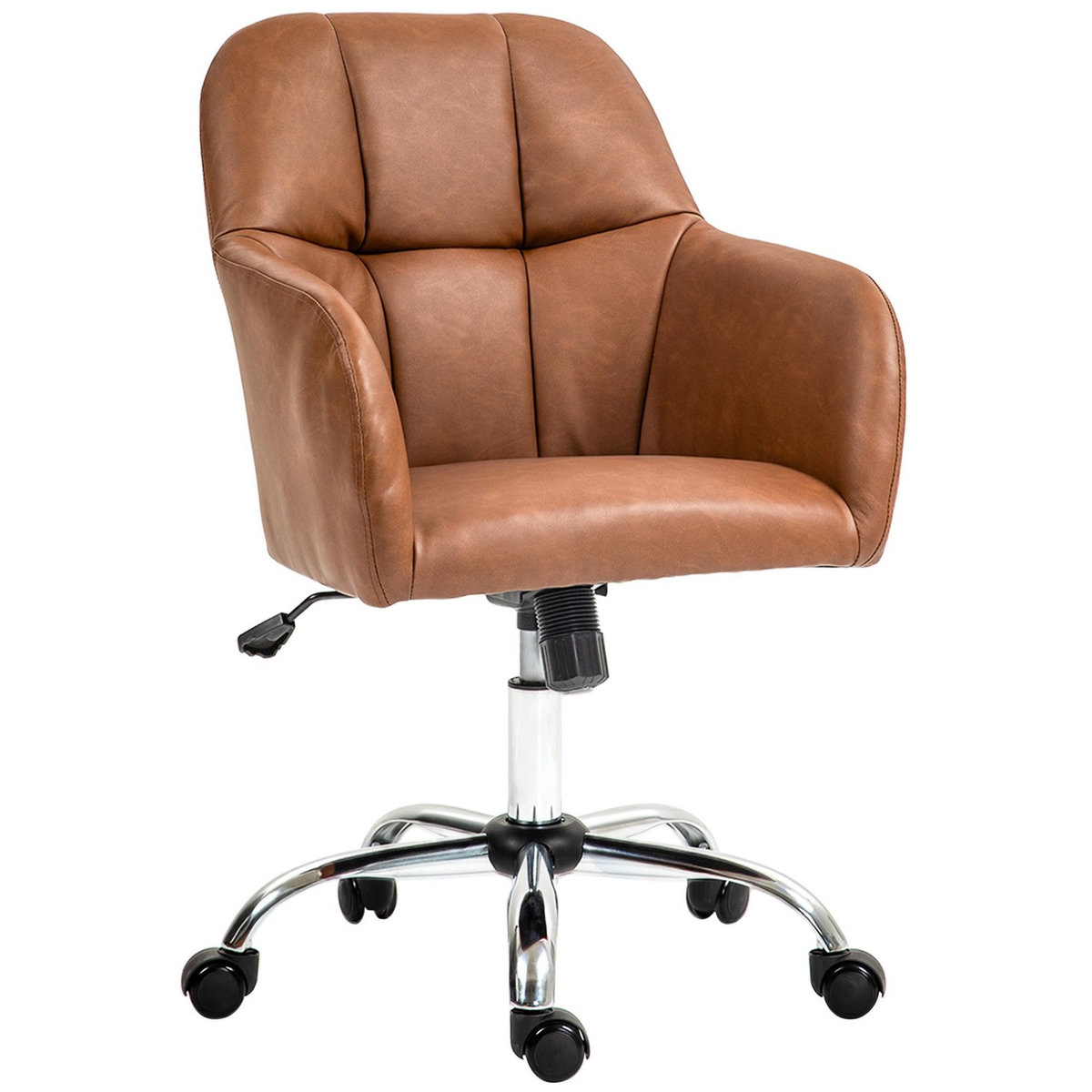HOMCOM Chaise de bureau manager ergonomique style Chesterfield métal chromé synthétique camel