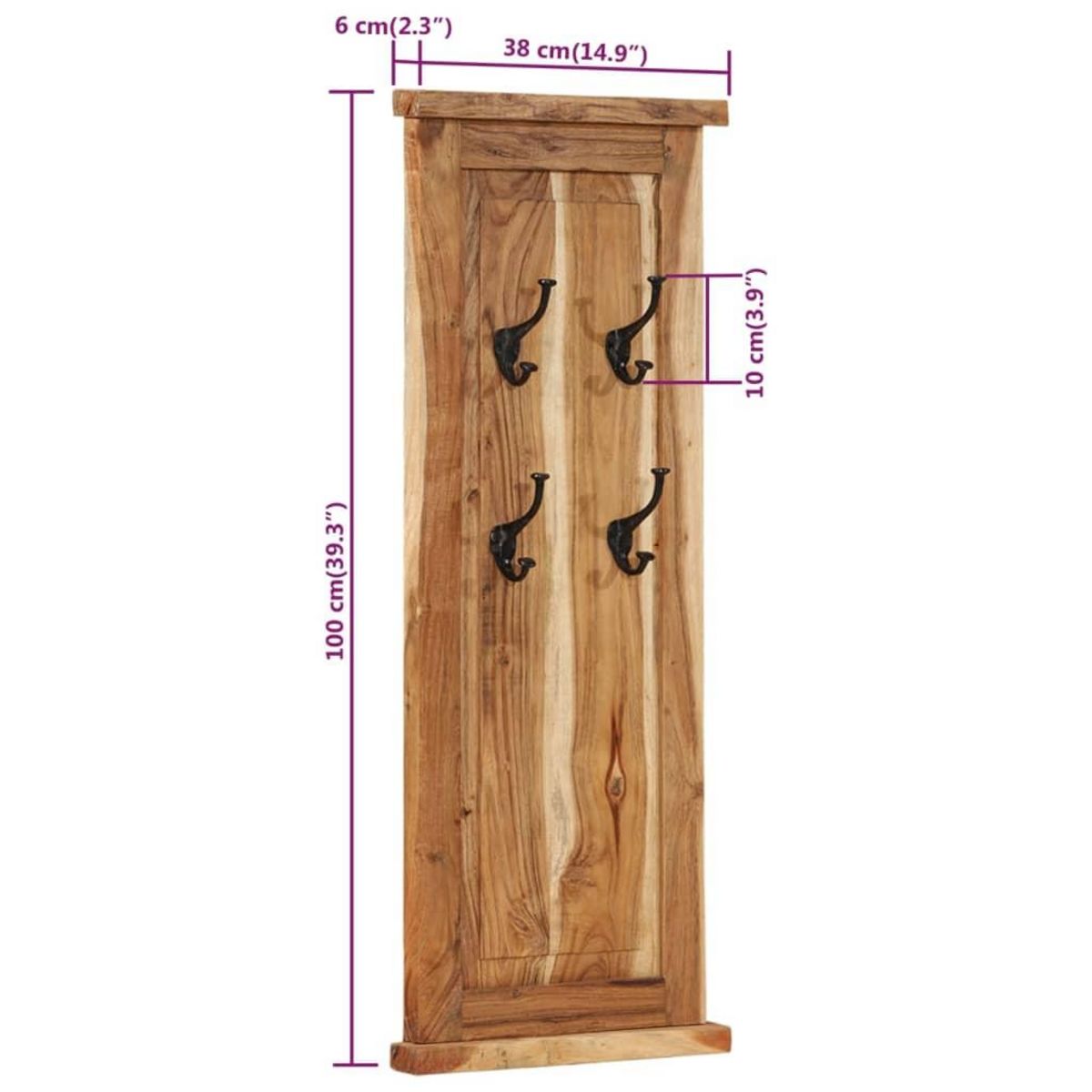 VIDAXL Porte-manteaux 2 pcs Bois massif d'acacia 38x100 cm
