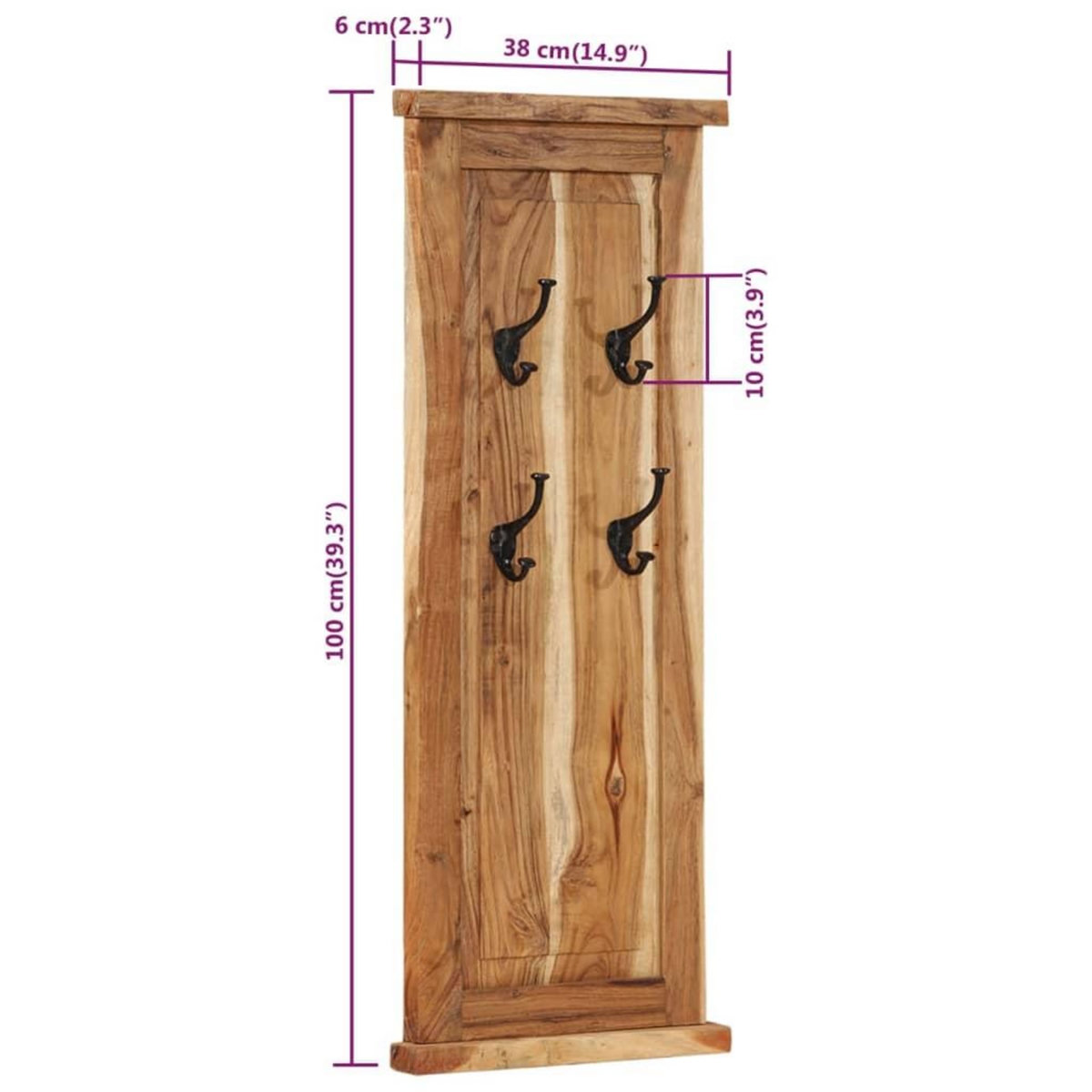 VIDAXL Porte-manteaux 2 pcs Bois massif d'acacia 38x100 cm